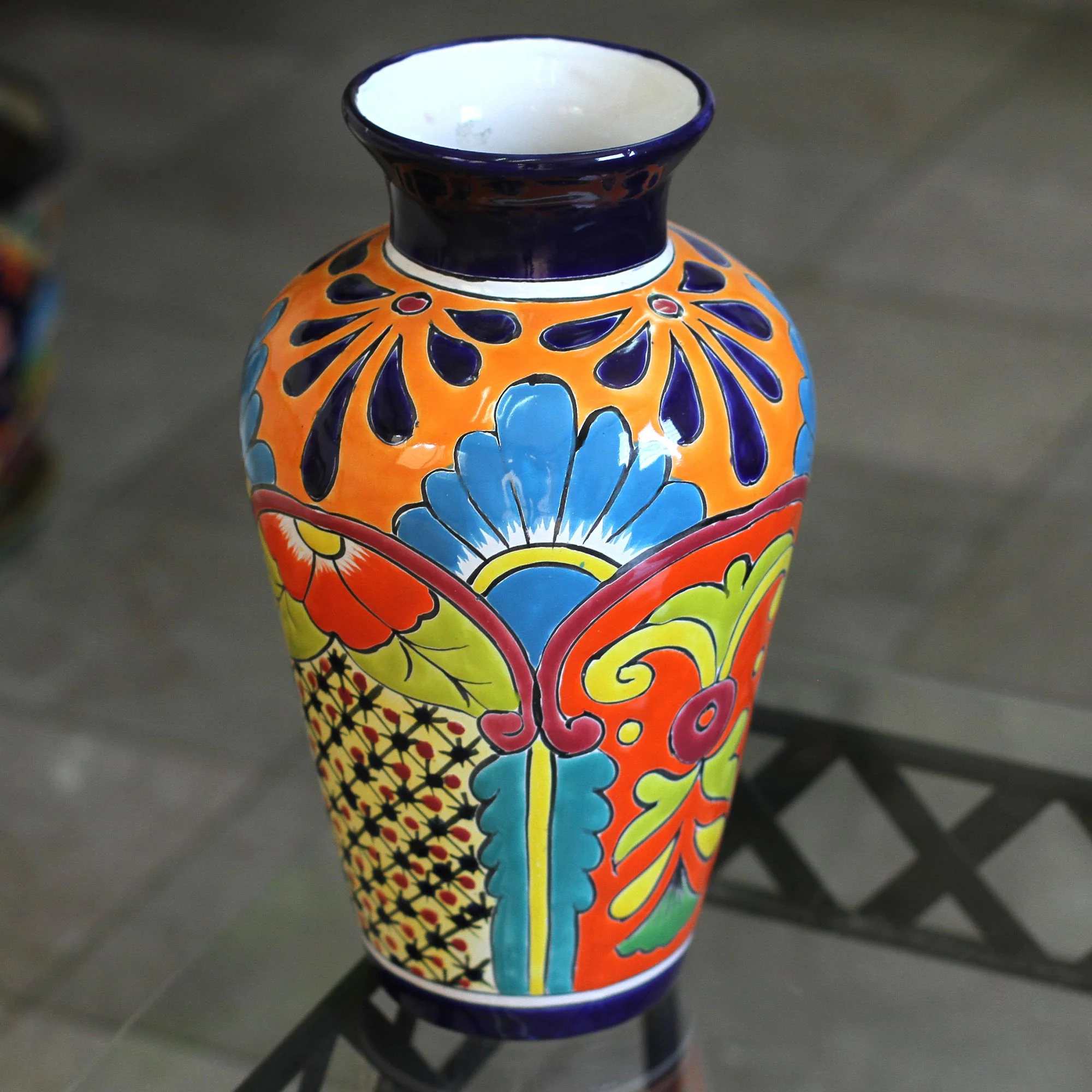 Floral Display Talavera-Style Ceramic Vase Crafted in Mexico - Image 3