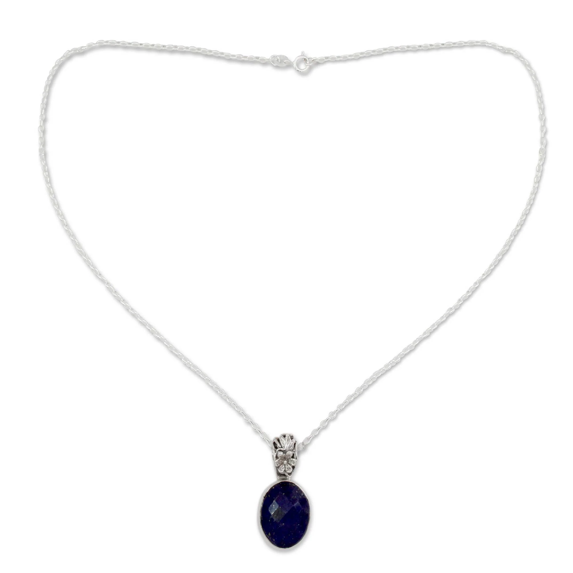 Floral Facets Artisan Made Silver and Lapis Necklace - Image 2