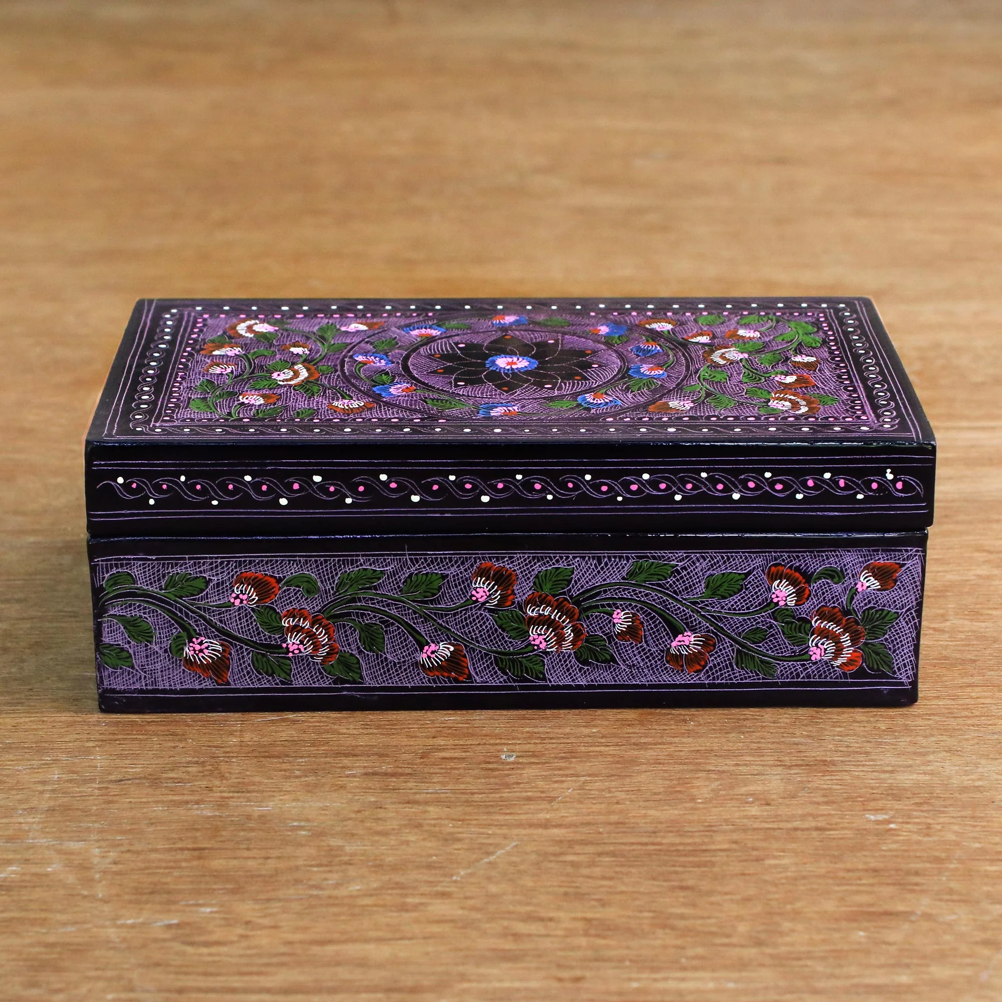 Floral Fantasy Hand Crafted Wood Decorative Box - Image 3