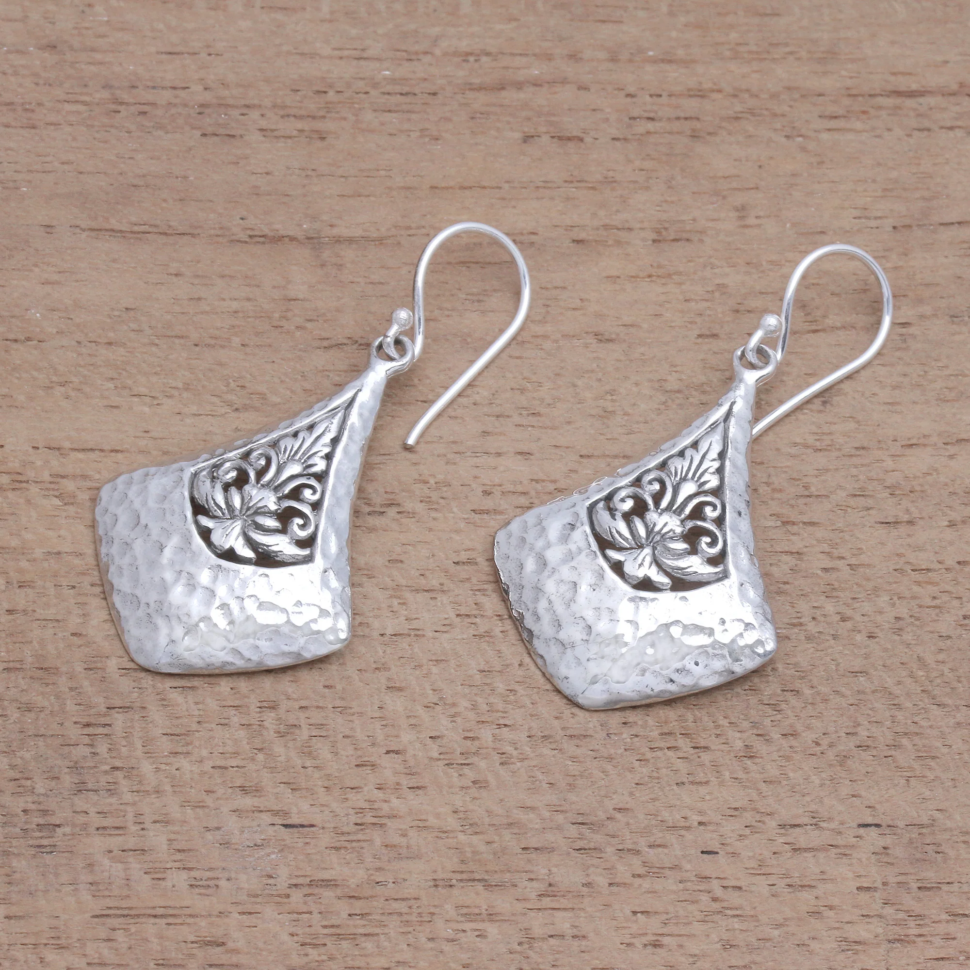 Floral Kites Kit-Shaped Sterling Silver Dangle Earrings from Bali - Image 3
