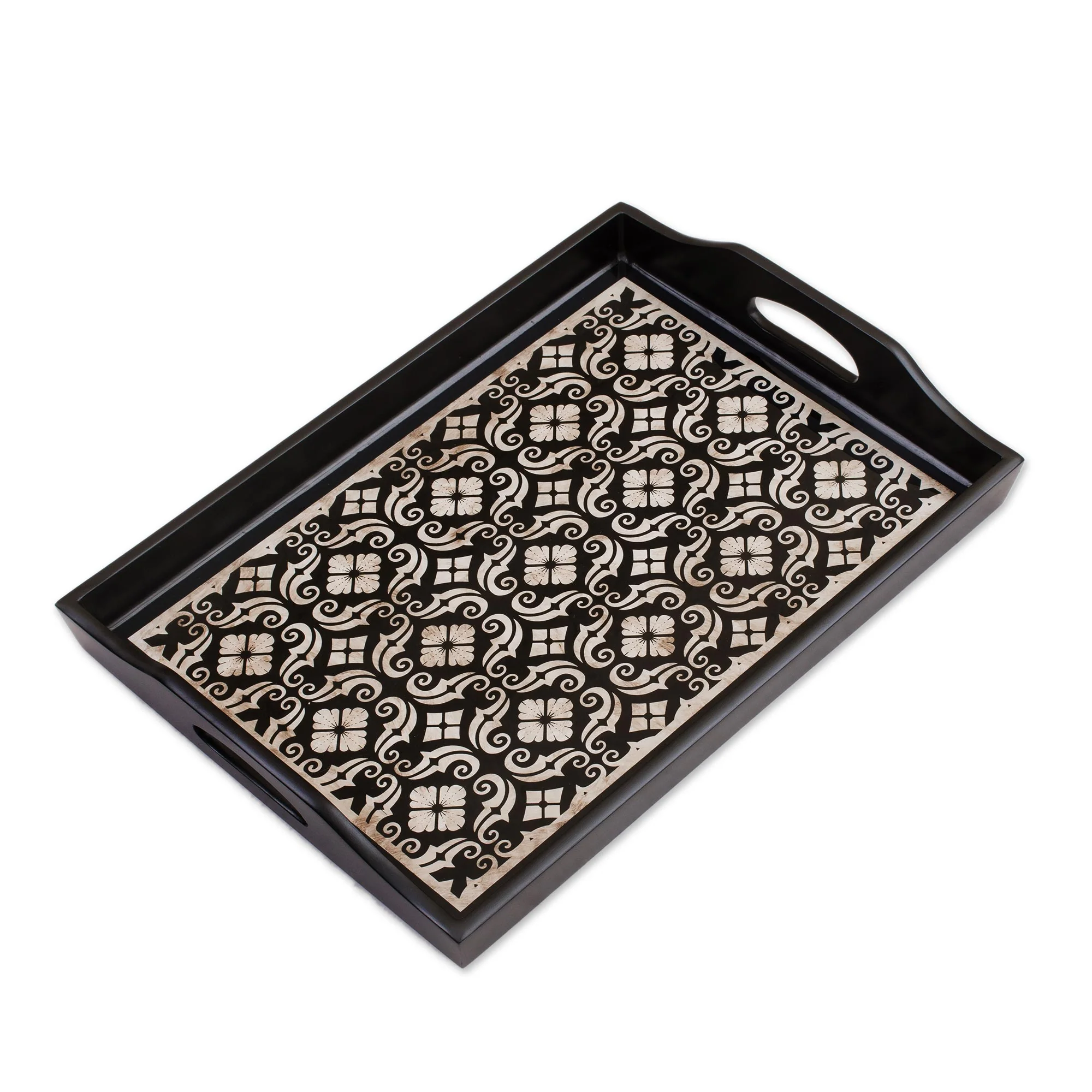 Floral Muse Handmade Black Reverse Painted Glass Serving Tray - Image 2