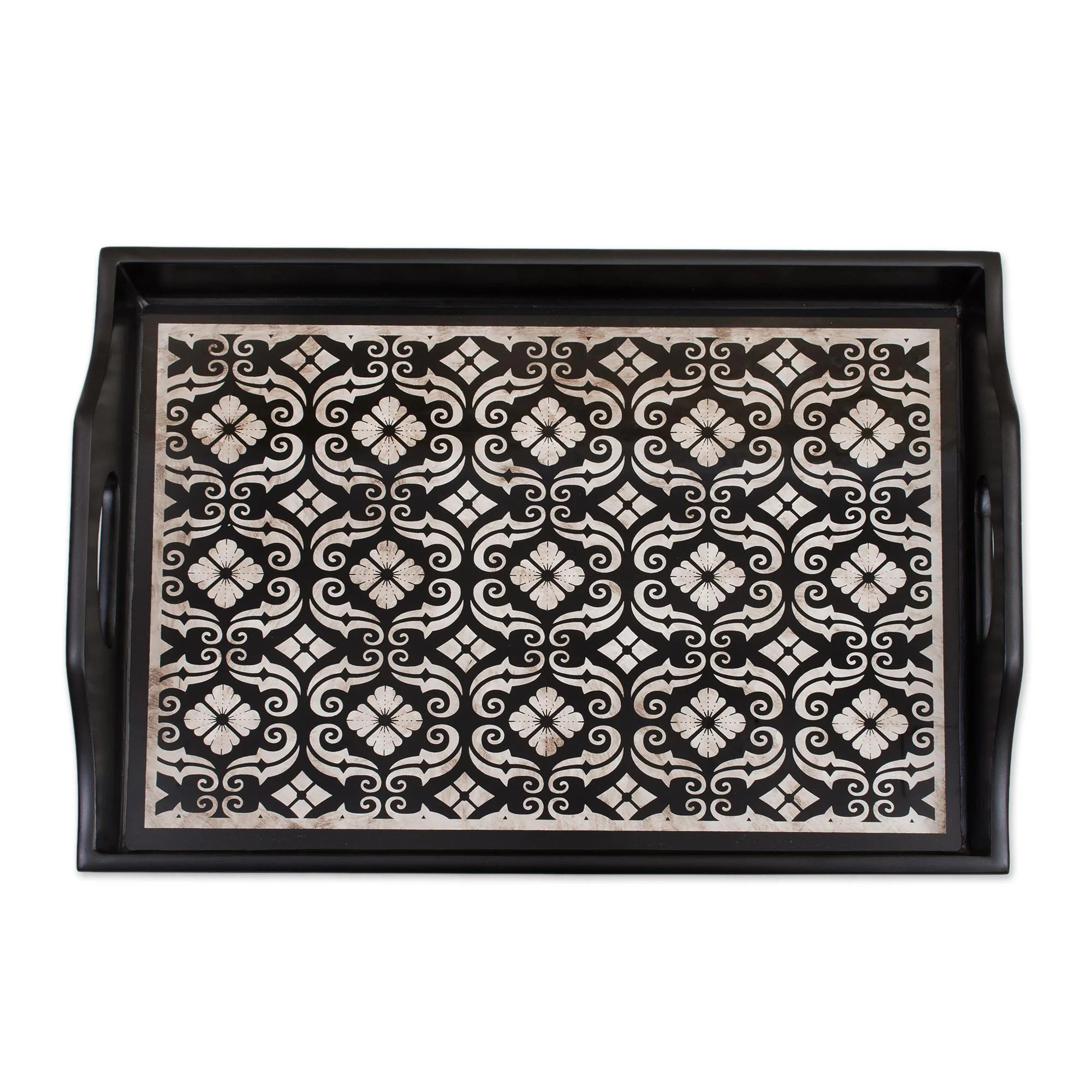Floral Muse Handmade Black Reverse Painted Glass Serving Tray - Image 4