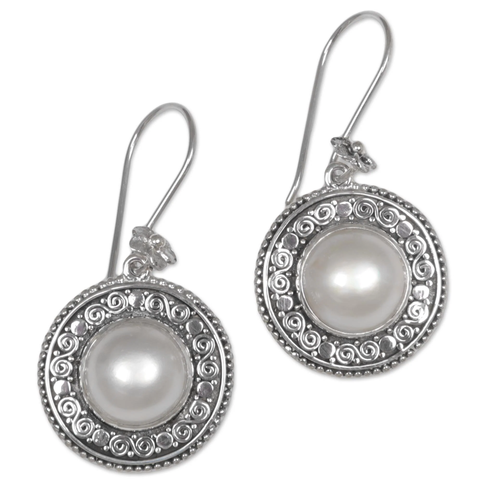 Floral Orbs Cultured Mabe Pearl Floral Dangle Earrings from Indonesia - Image 2