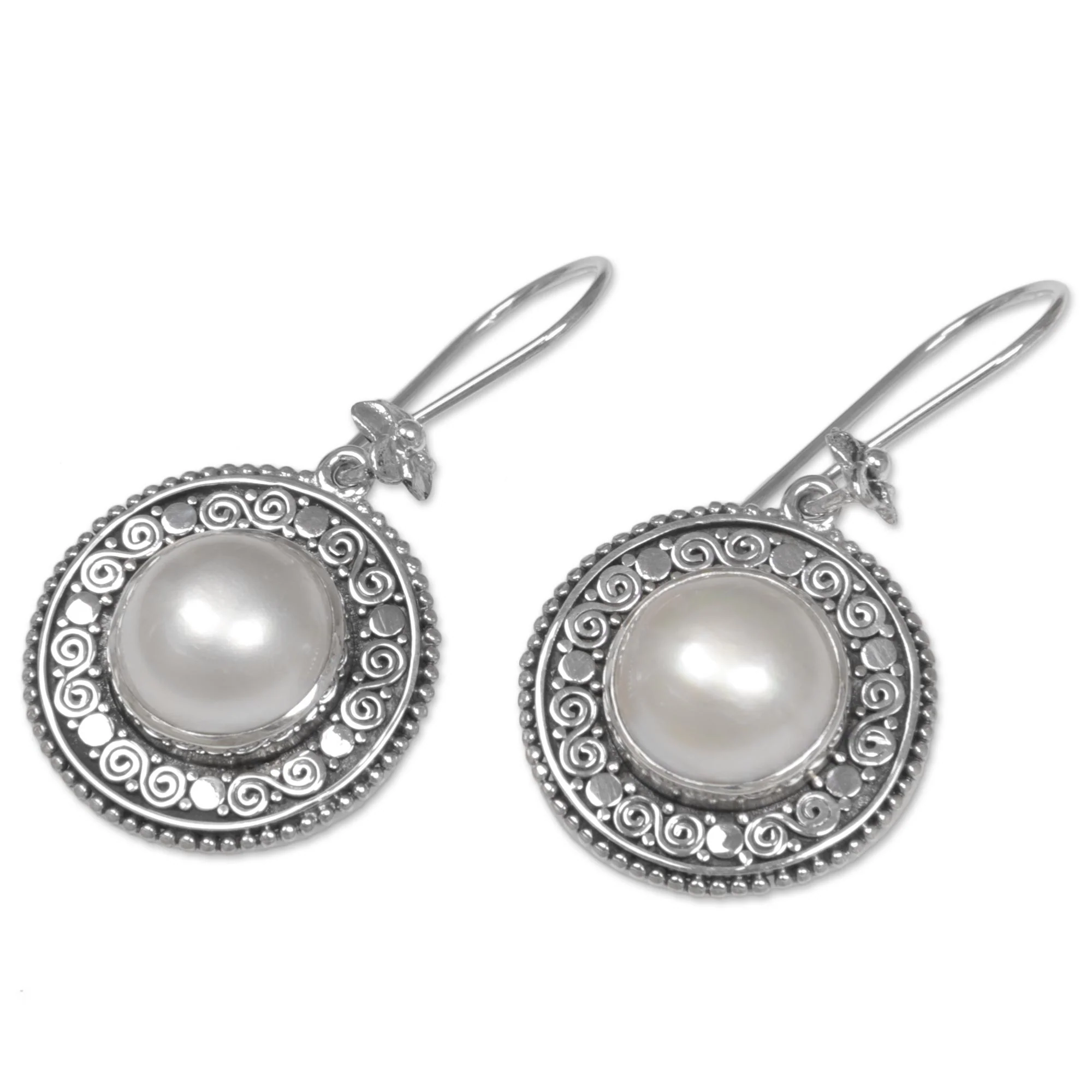 Floral Orbs Cultured Mabe Pearl Floral Dangle Earrings from Indonesia - Image 4