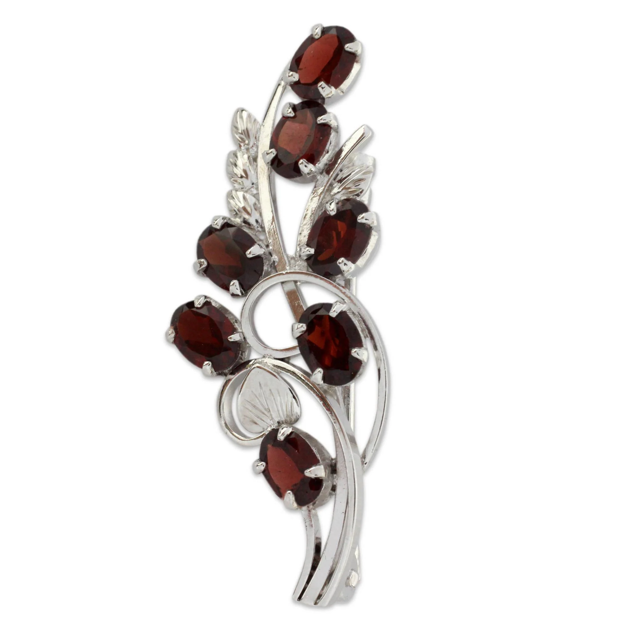 Floral Passion Garnet and Sterling Silver Floral Brooch Pin from India - Image 2
