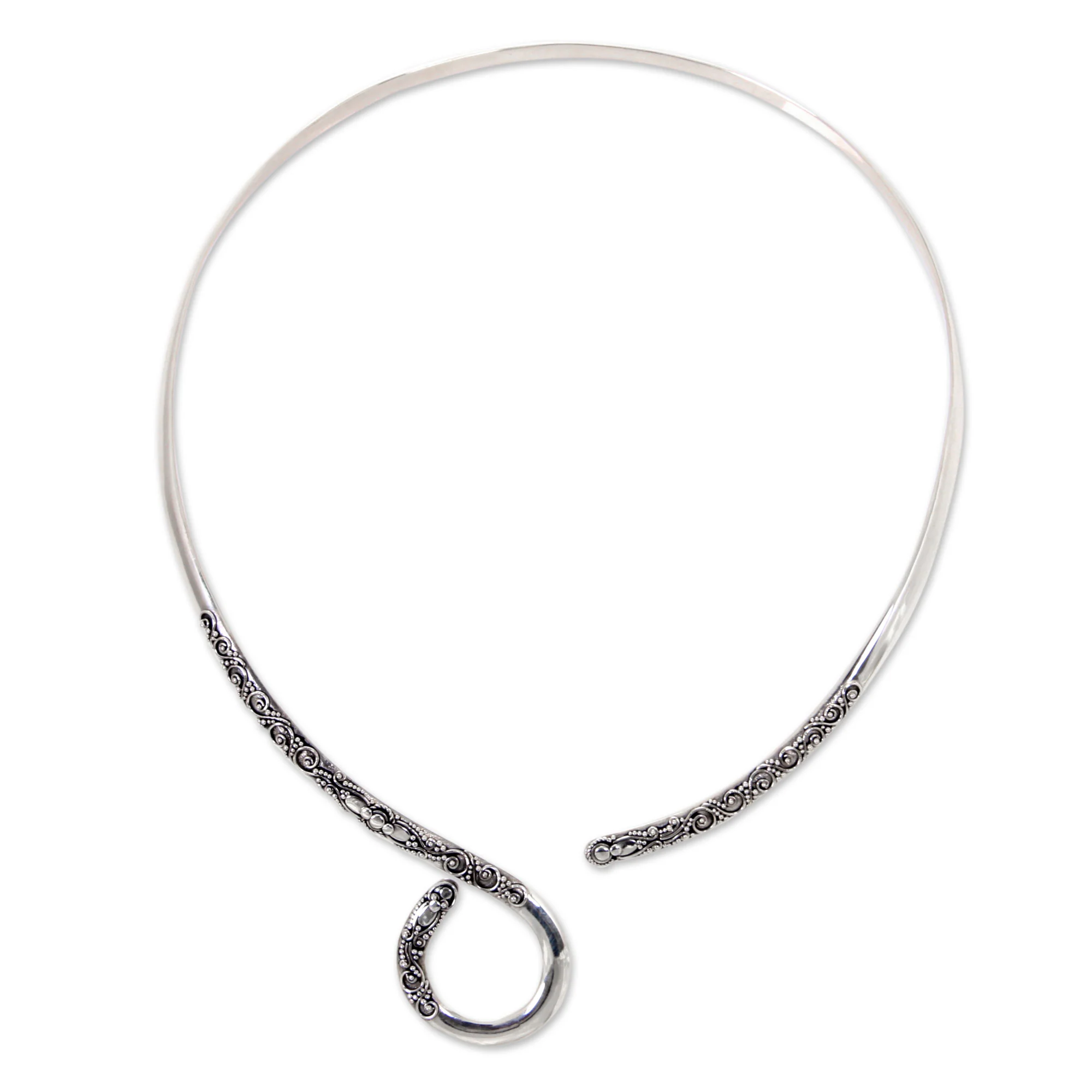 Floral Serpent Artisan Crafted Balinese Sterling Silver Wrap Necklace - Image 2