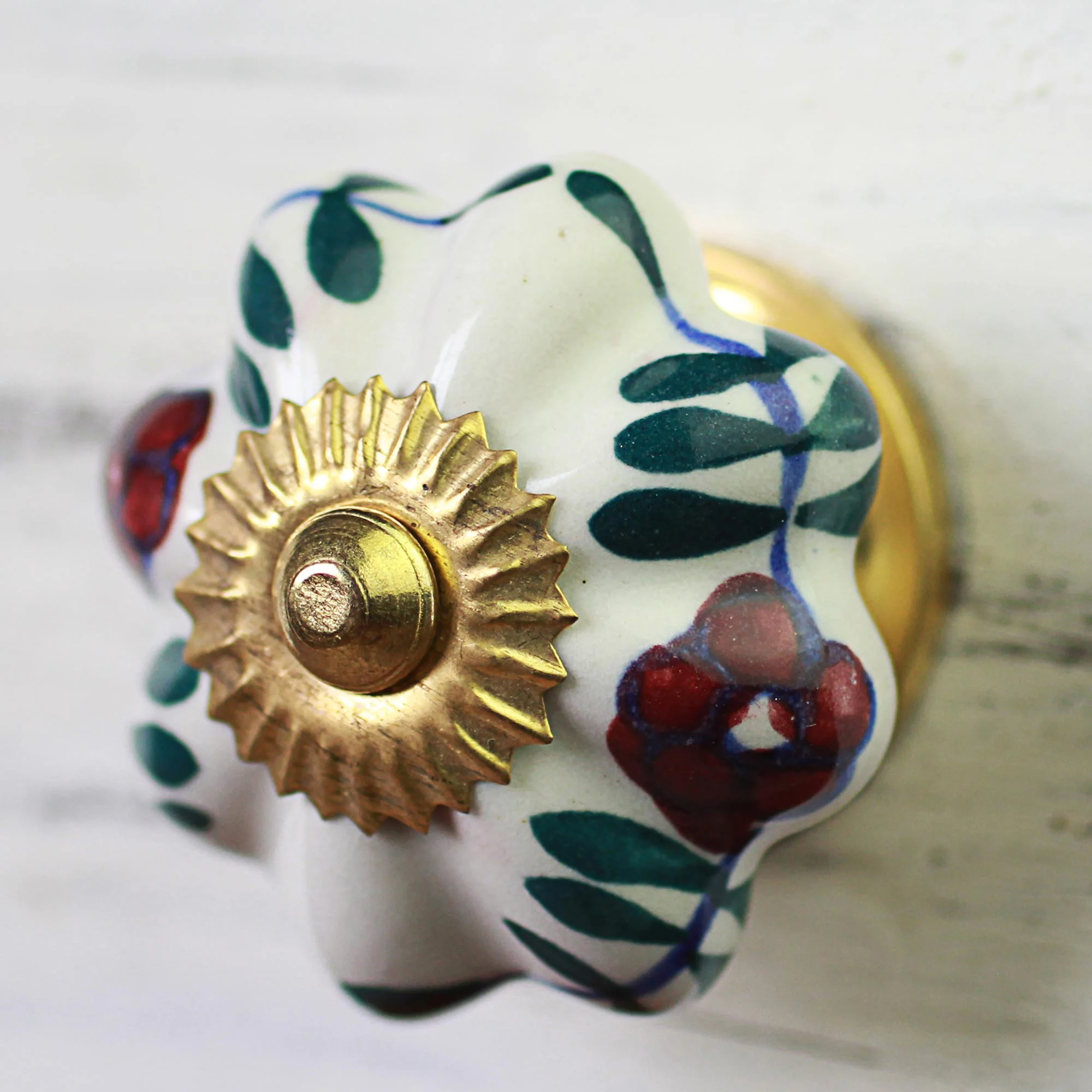 Floral Sunshine Ceramic Cabinet Knobs Floral White (Set of 6) from India - Image 3