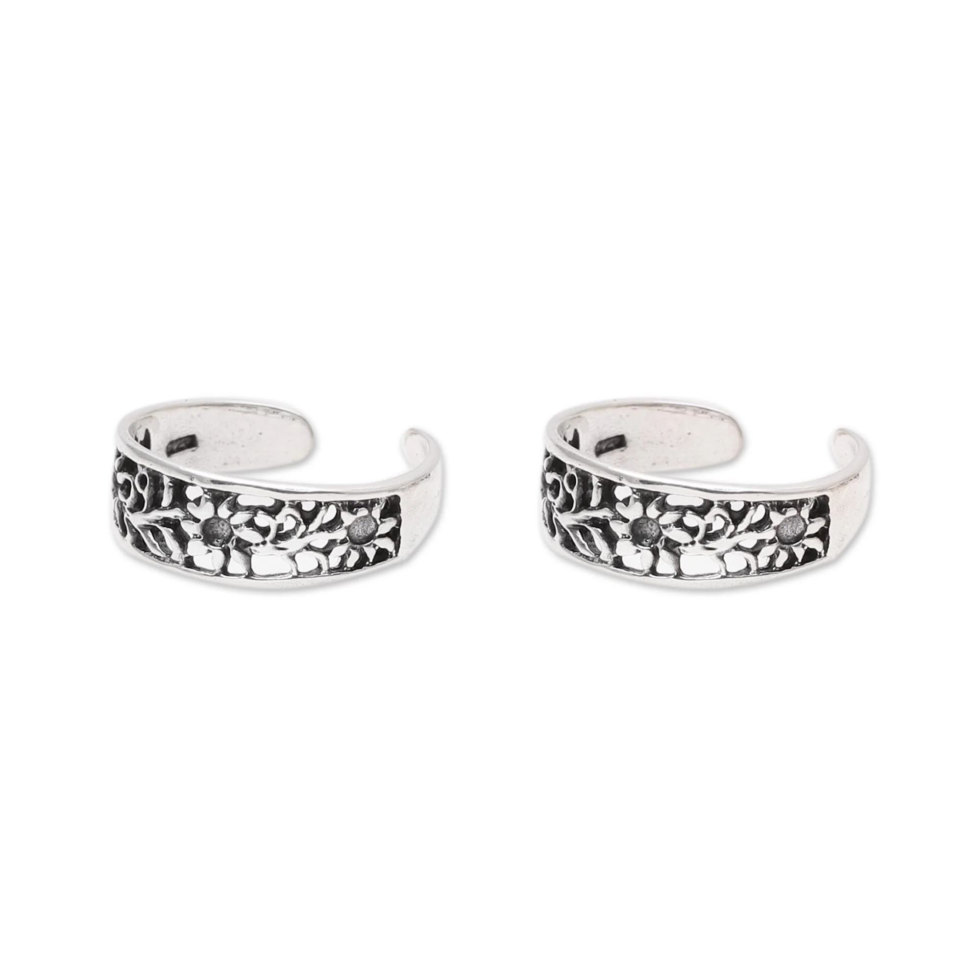Floral Trellis Floral Openwork Sterling Silver Toe Rings from India (Pair) - Image 5