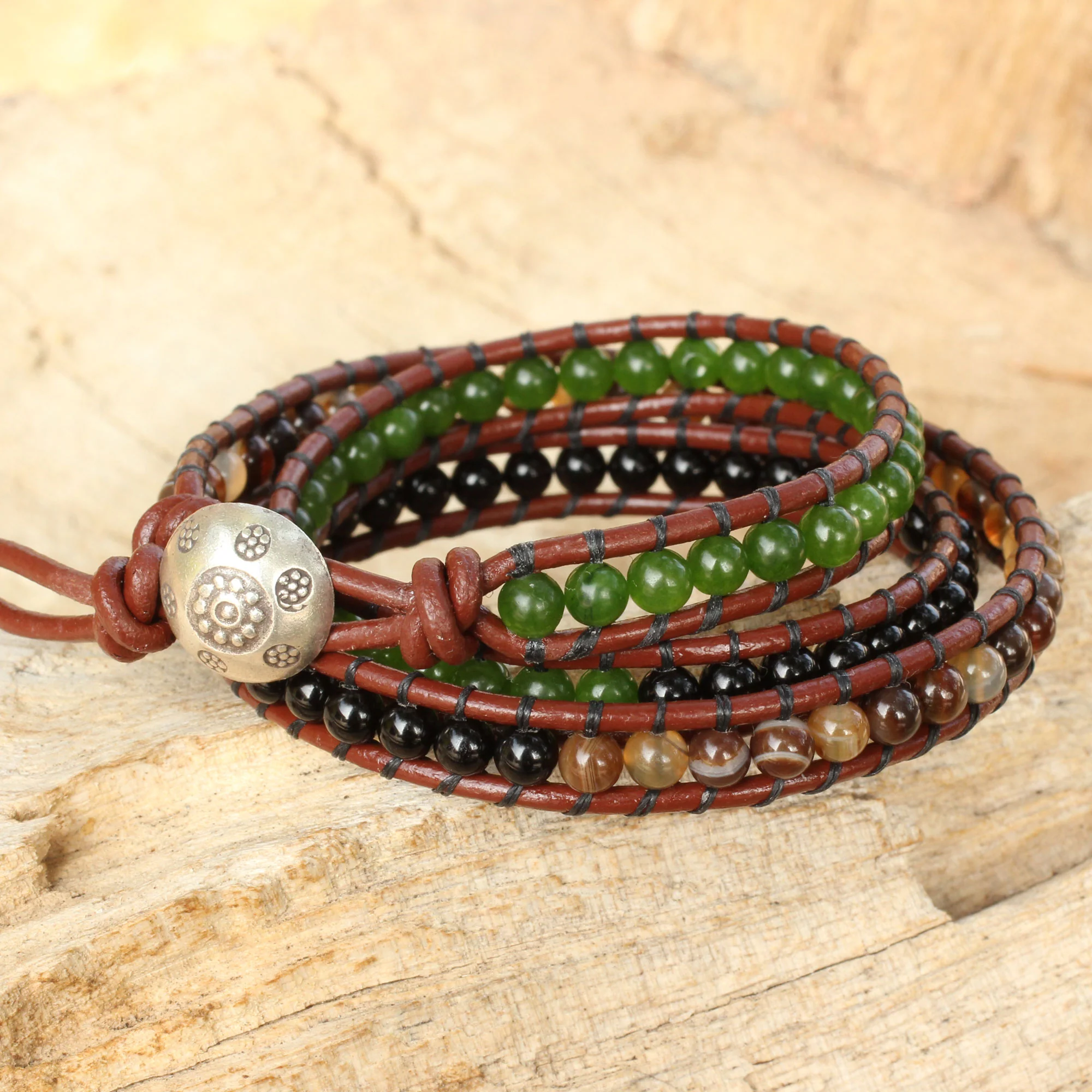 Florid Contrasts Artisan Crafted Multi Gemstone Wrap Bracelet - Image 3