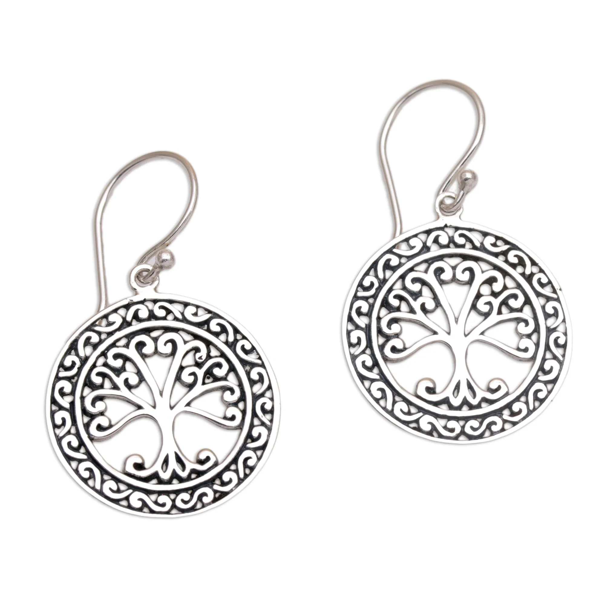 Flourishing Forest Handmade in Bali 925 Sterling Silver Tree Dangle Earrings - Image 2