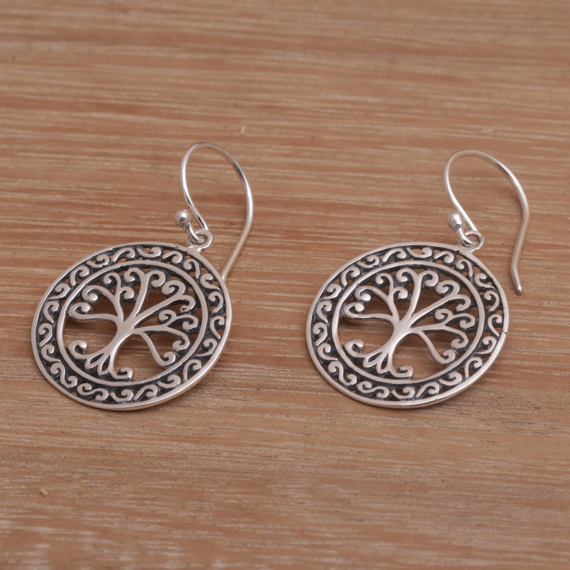 Flourishing Forest Handmade in Bali 925 Sterling Silver Tree Dangle Earrings - Image 3