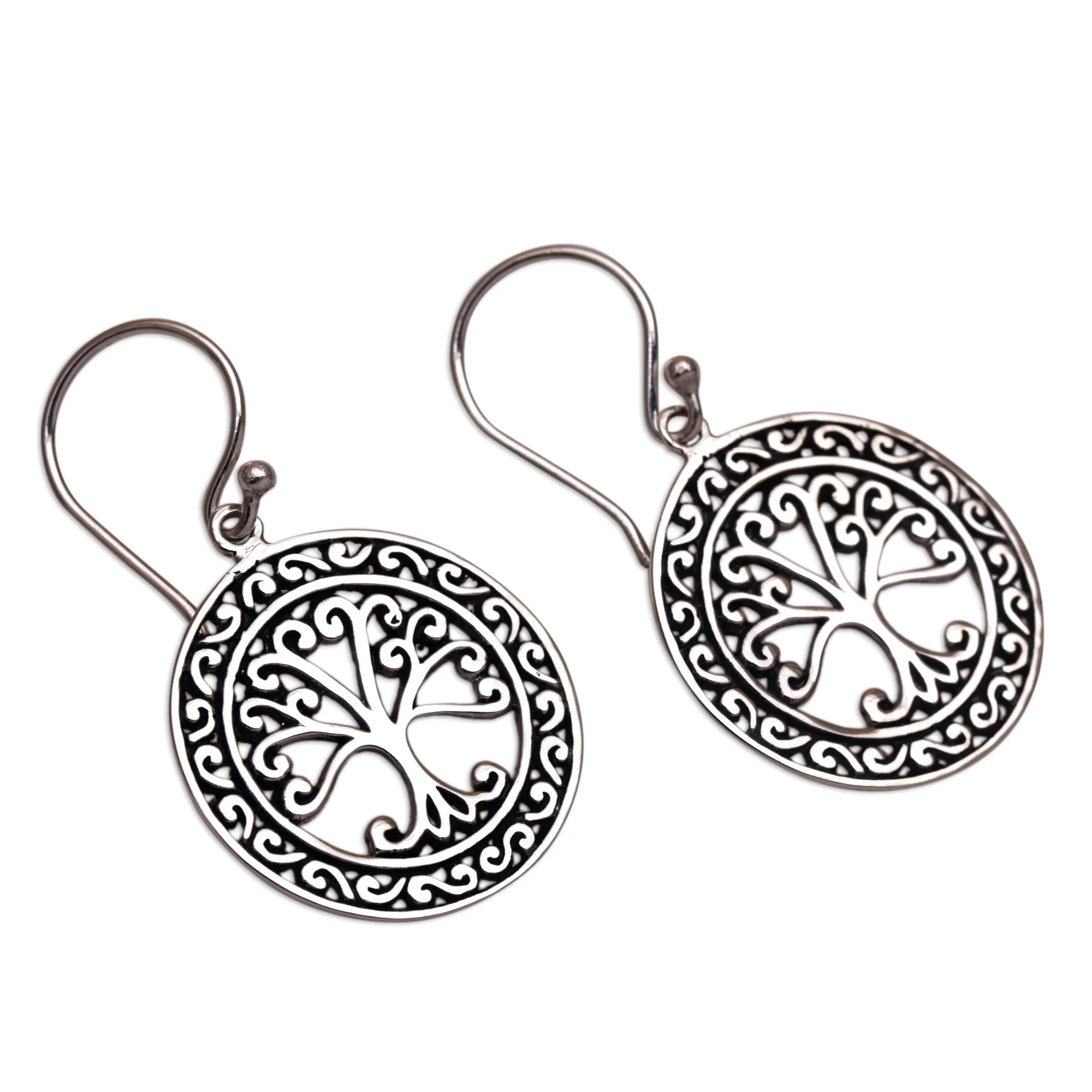 Flourishing Forest Handmade in Bali 925 Sterling Silver Tree Dangle Earrings - Image 4