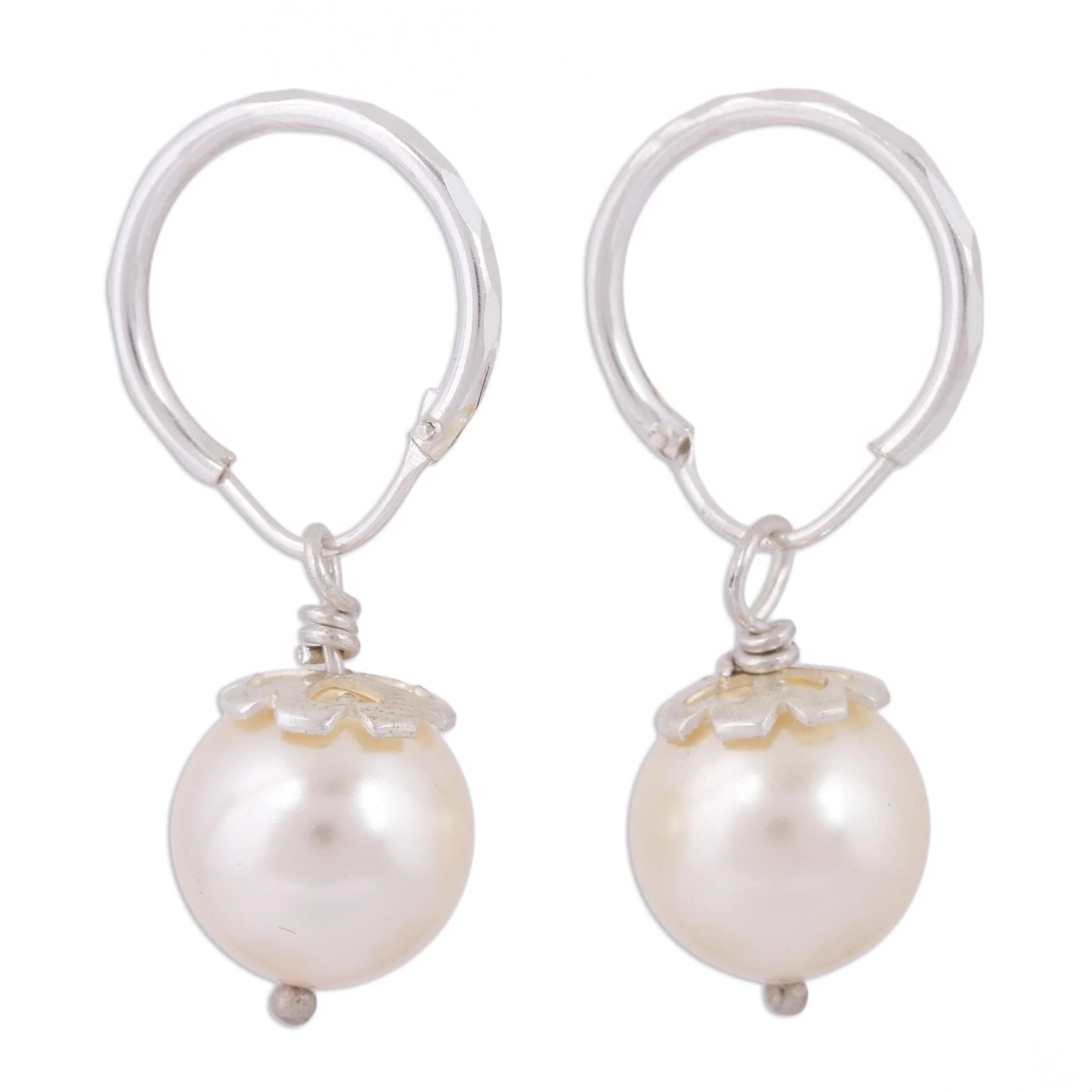Flower Bud Swarovski Pearl Sterling Silver Dangle Earrings from Mexico - Image 2