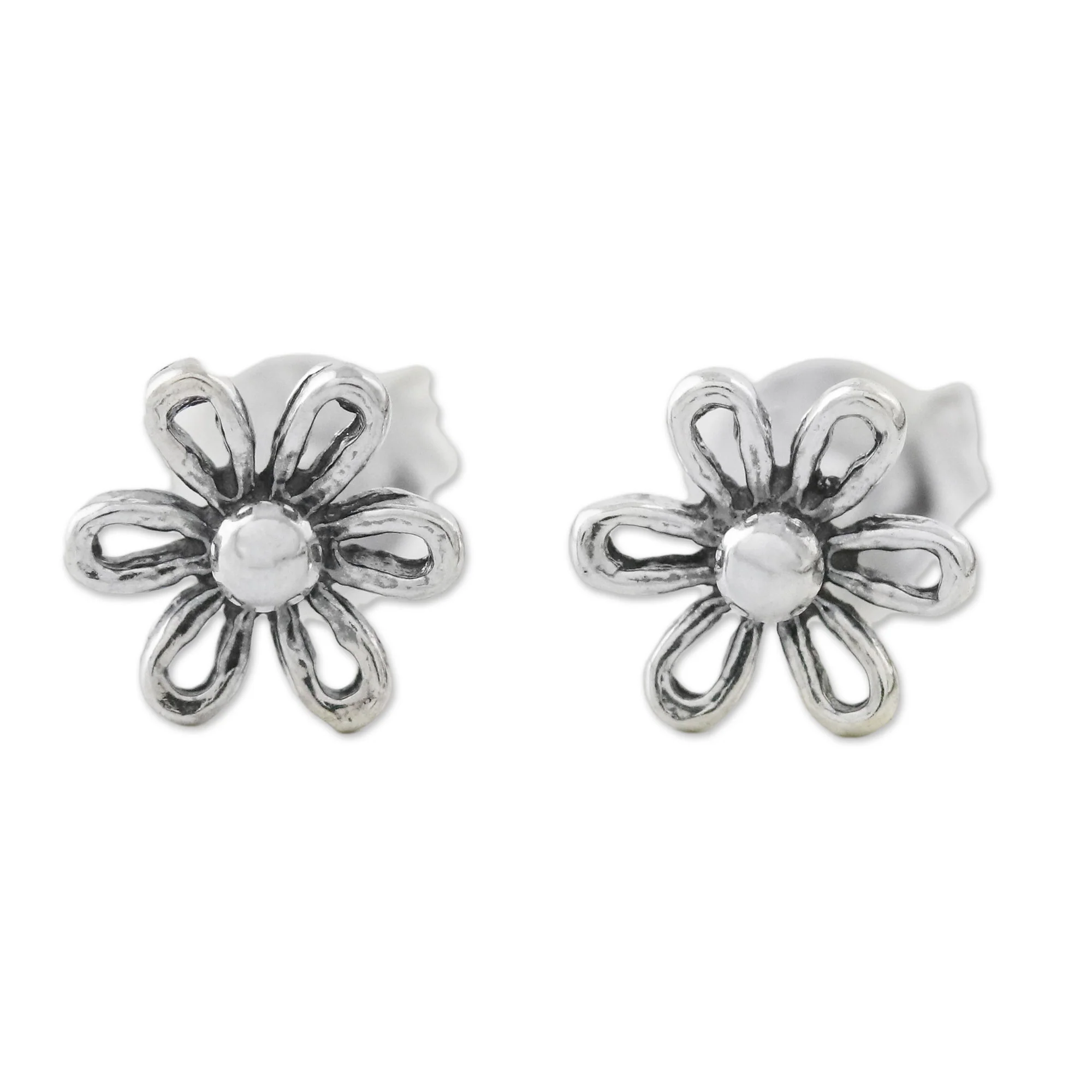 Flower Fancy Floral Motif Sterling Silver Stud Earrings from Thailand - Image 2