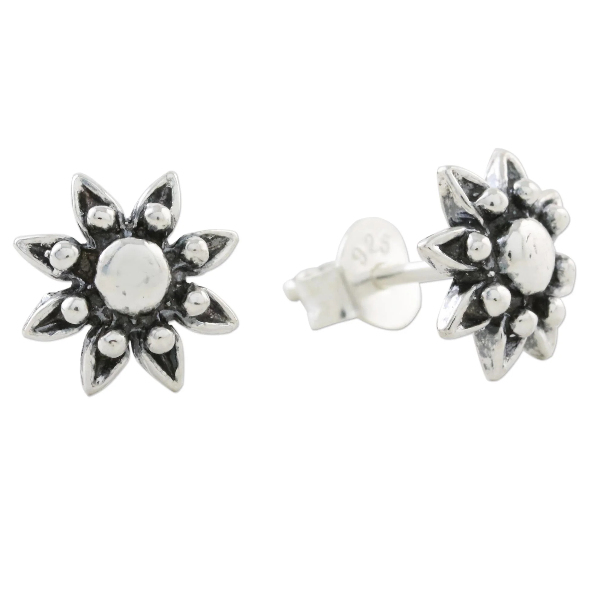 Flower Gleam Floral Sterling Silver Stud Earrings from Thailand - Image 4