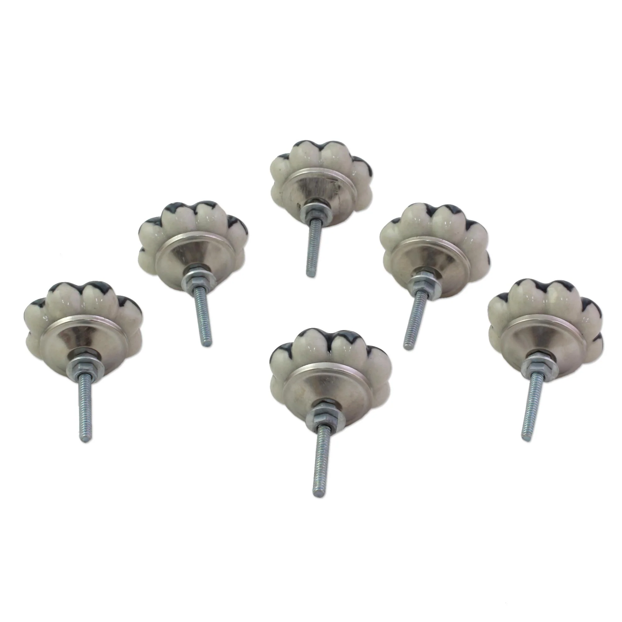 Flower Harmony in Grey Ceramic Cabinet Knobs Floral Grey (Set of 6) India - Image 5