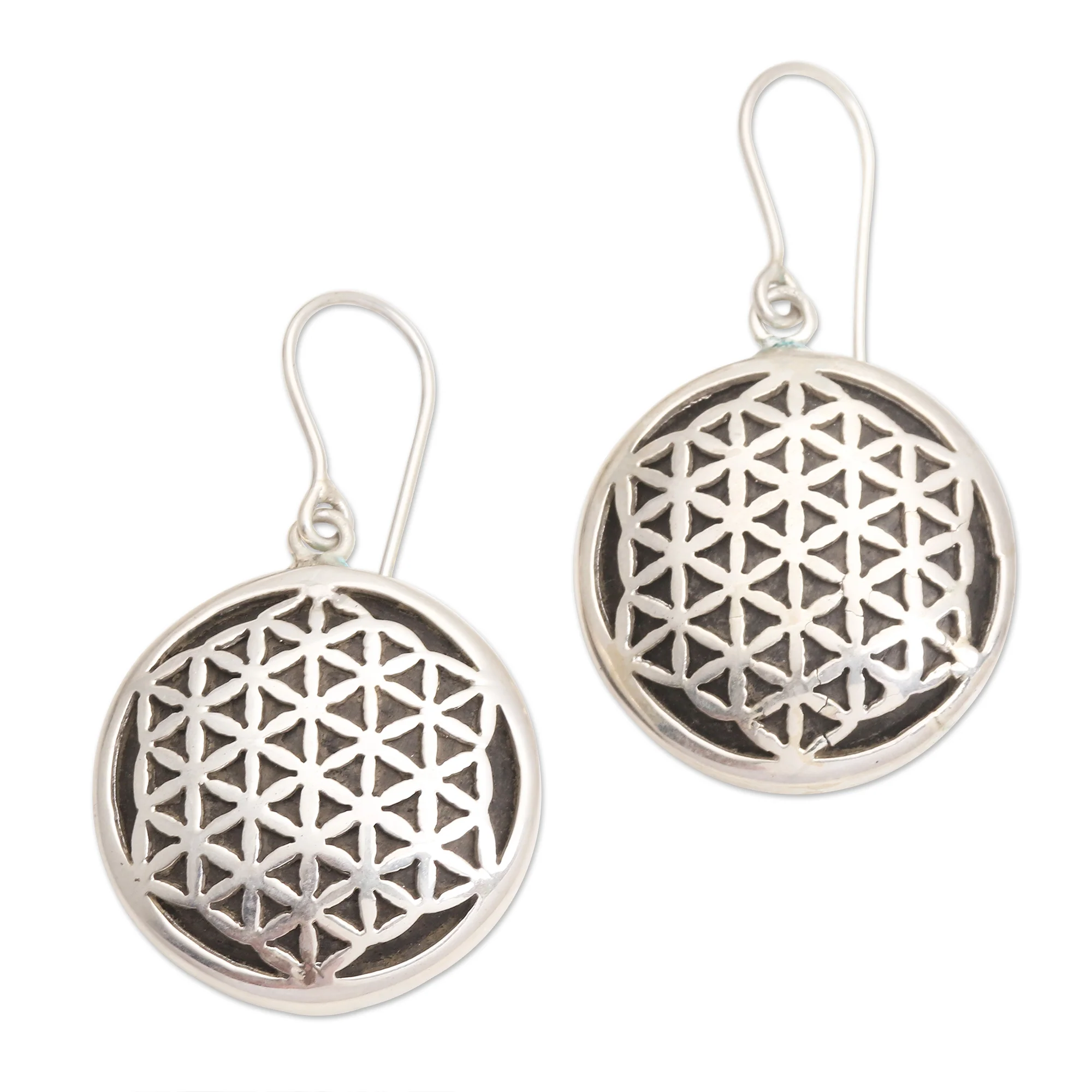 Flower of Life Hand Crafted Sterling Silver Dangle Earrings - Image 2