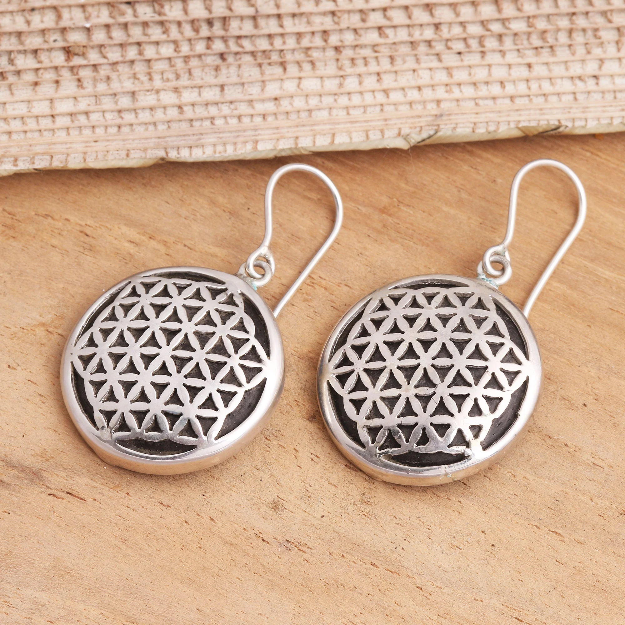 Flower of Life Hand Crafted Sterling Silver Dangle Earrings - Image 3