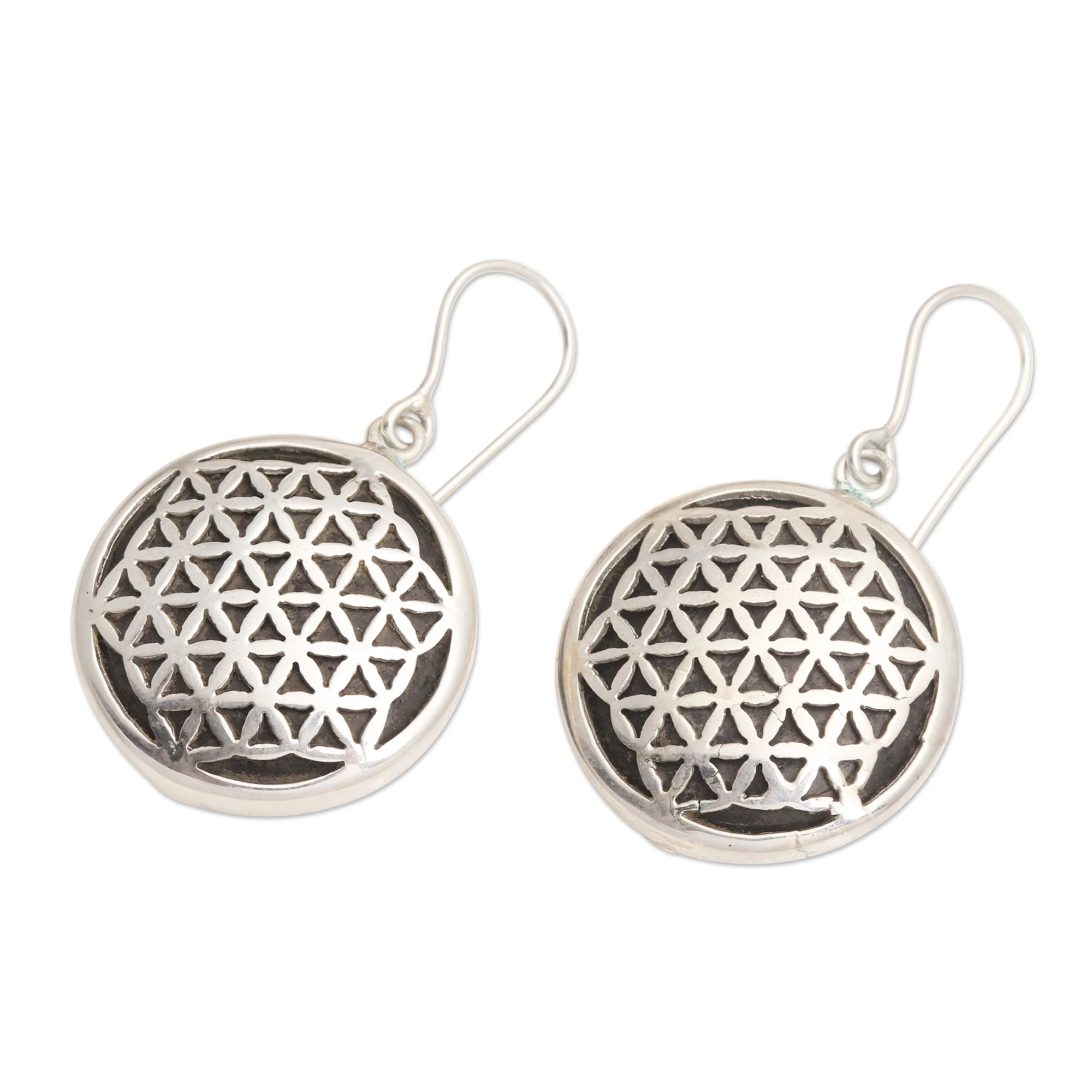 Flower of Life Hand Crafted Sterling Silver Dangle Earrings - Image 4