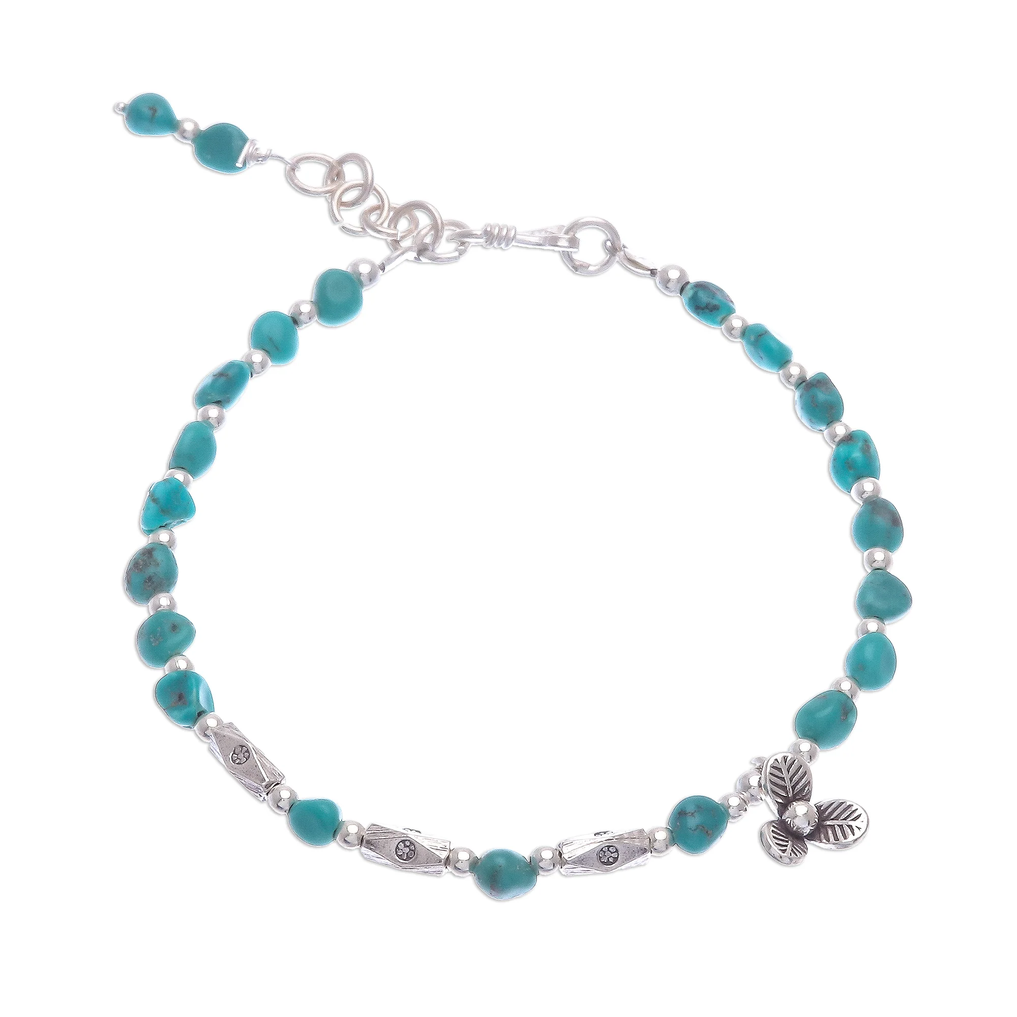 Flower Season 950 and Sterling Silver and Reconstituted Turquoise Bracelet - Image 2