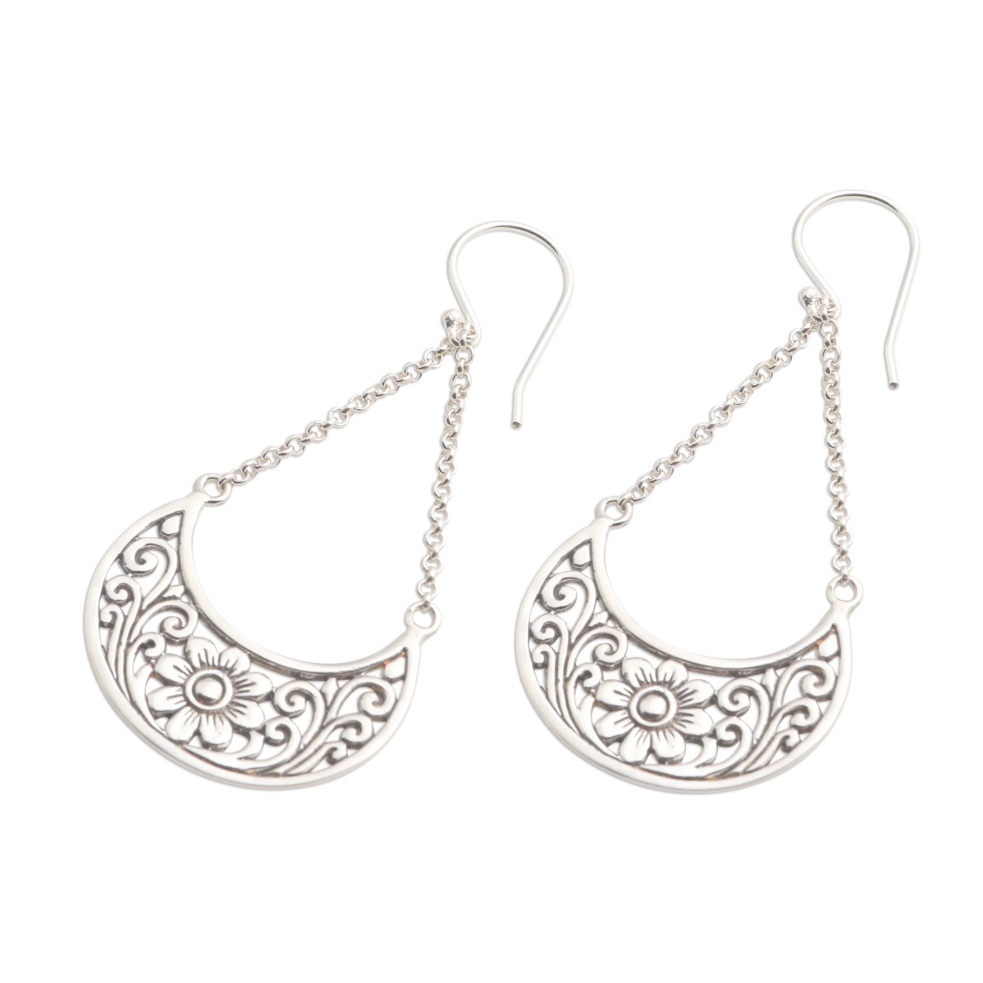 Flower Swing Floral Sterling Silver Dangle Earrings from Bali - Image 4