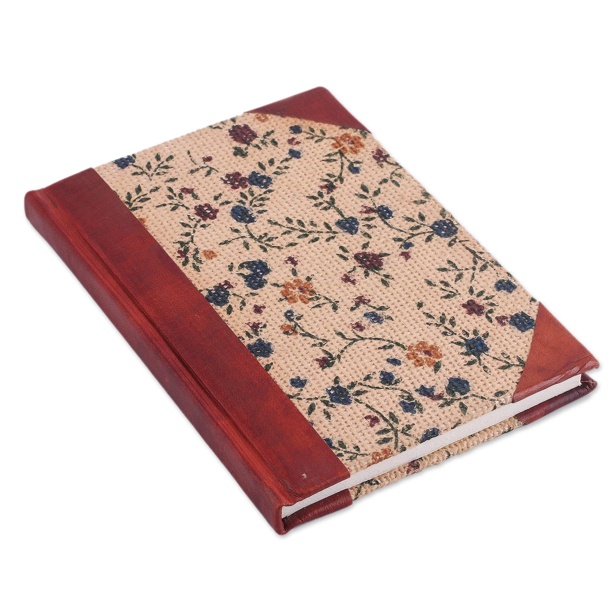 Flowering Memories Handcrafted Floral Leather Accent Jute Journal from India - Image 2