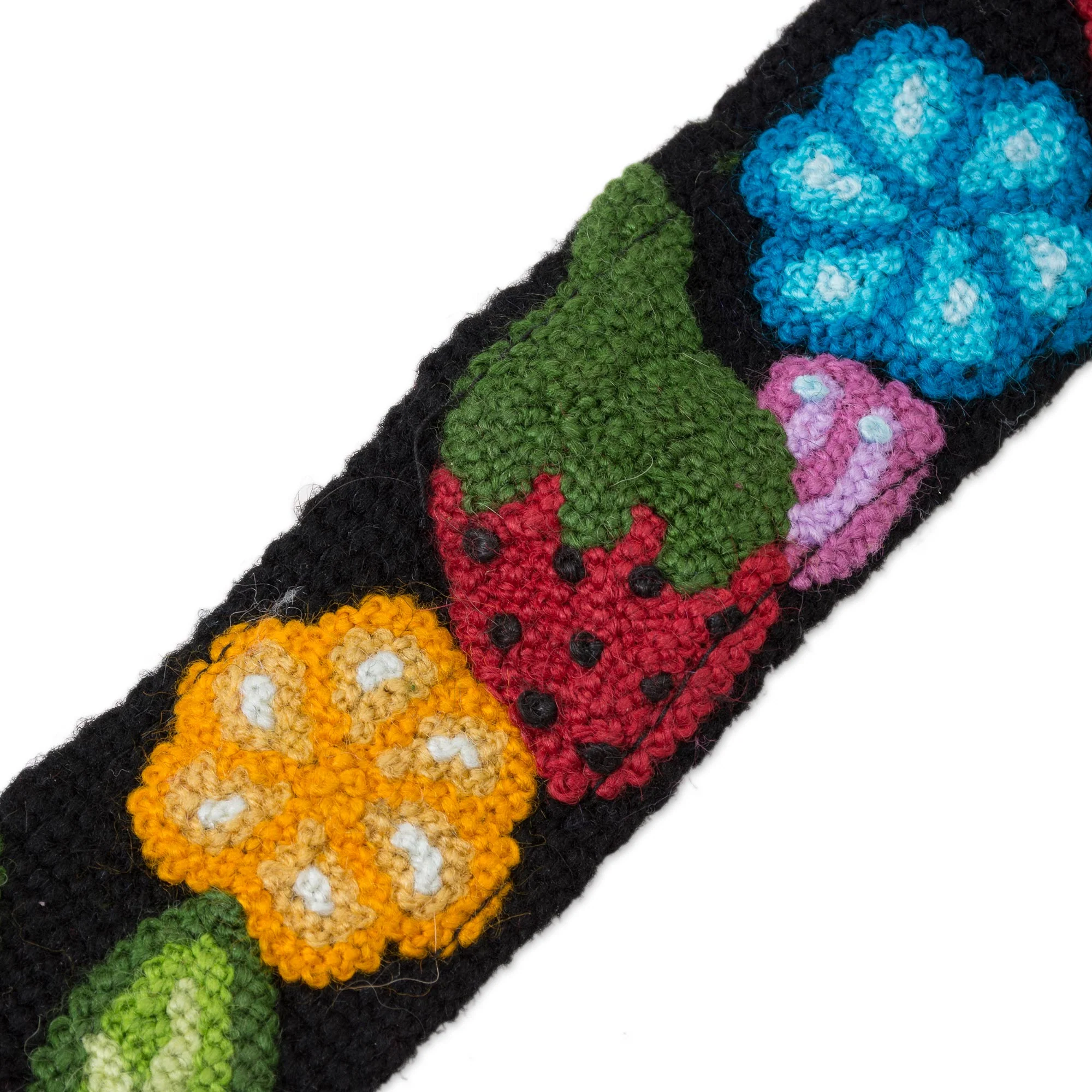 Flowers and Strawberries Floral and Strawberry Pattern Wool Headband from Peru - Image 5