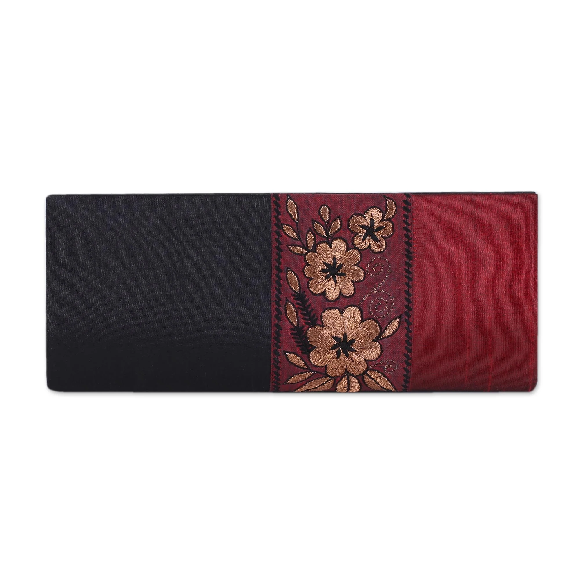 Flowery in Black and Crimson Black and Crimson Clutch Evening Handbag from India - Image 2