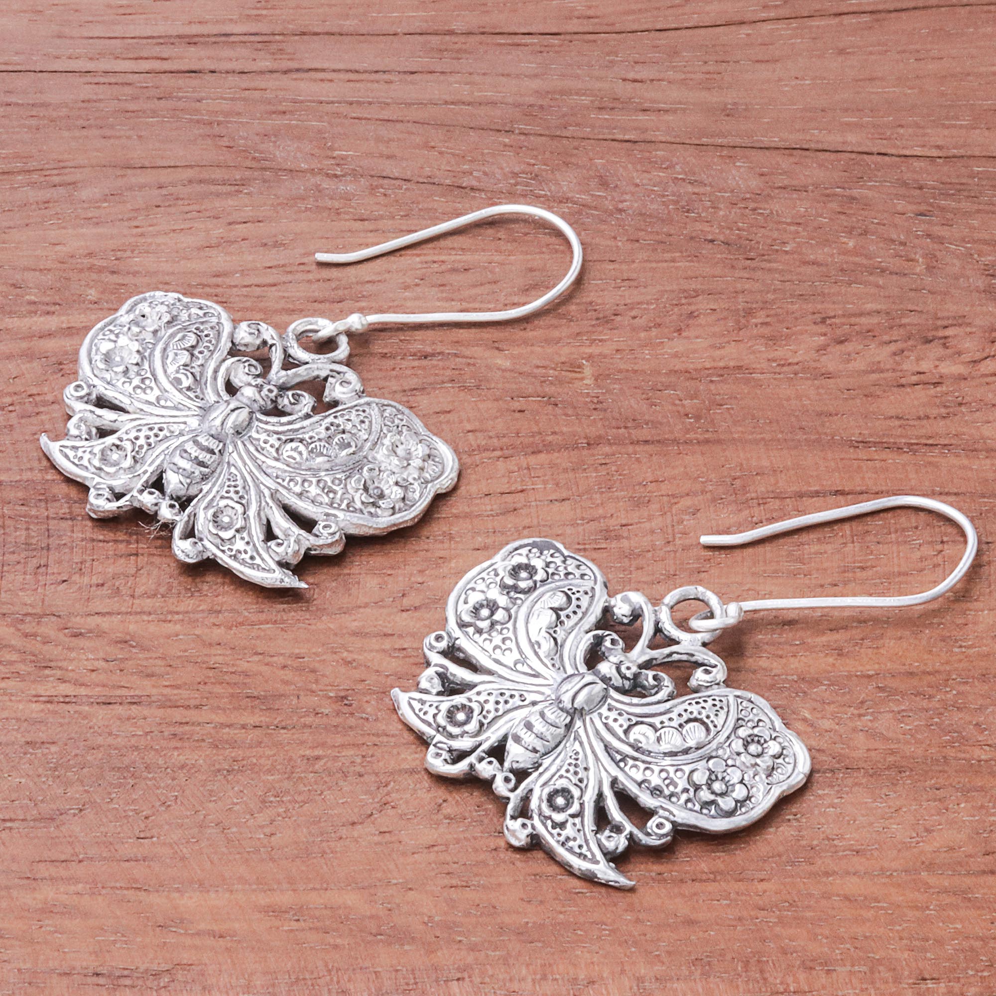 Fluttering Butterfly Handmade 925 Sterling Silver Butterfly Dangle Earrings - Image 3