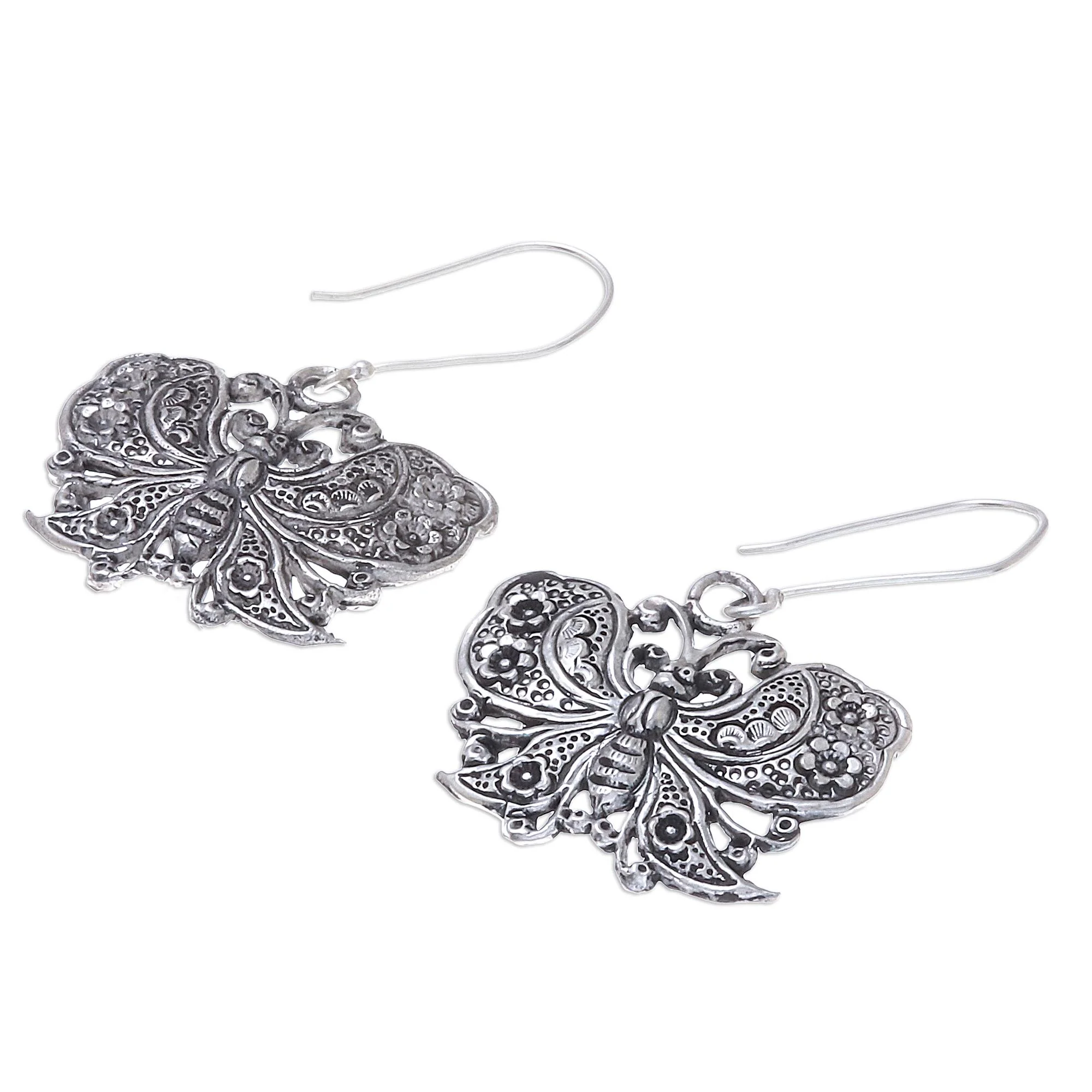 Fluttering Butterfly Handmade 925 Sterling Silver Butterfly Dangle Earrings - Image 4