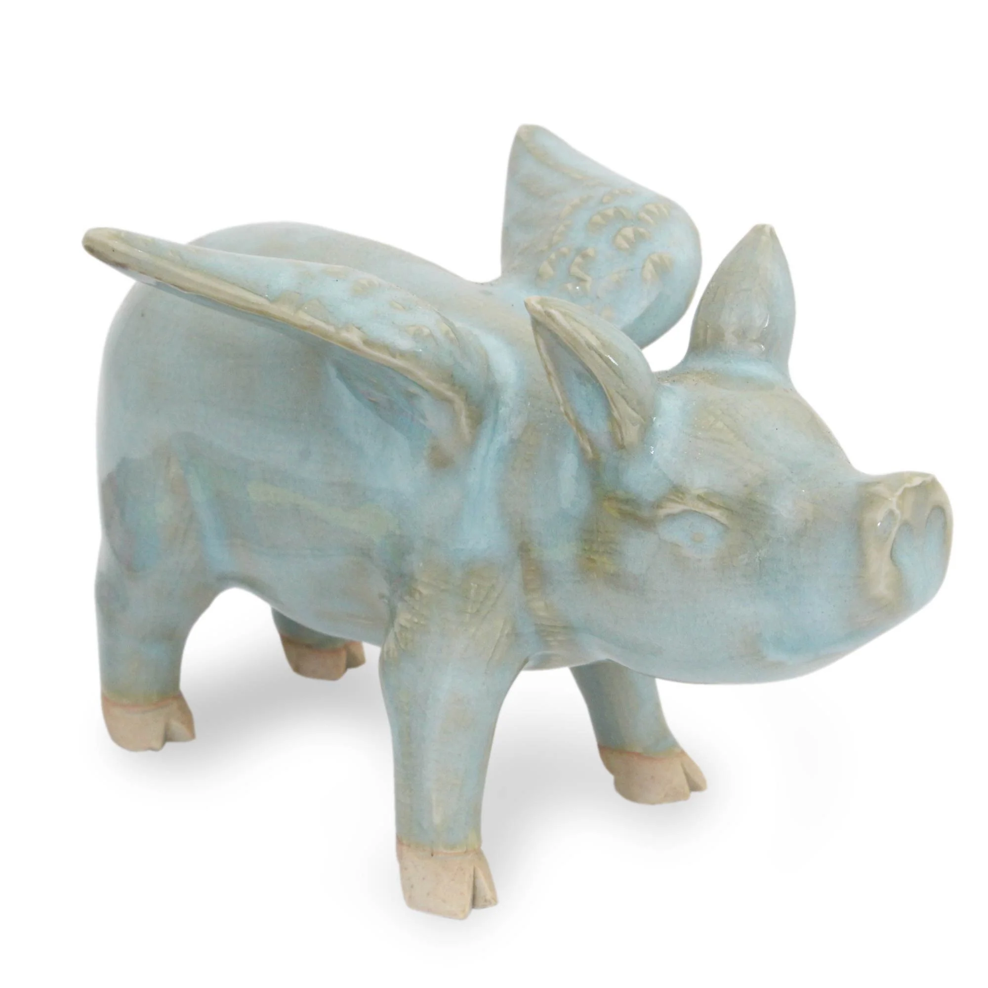 Flying Blue Pig Handcrafted Blue Ceramic Flying Pig from Thailand - Image 3