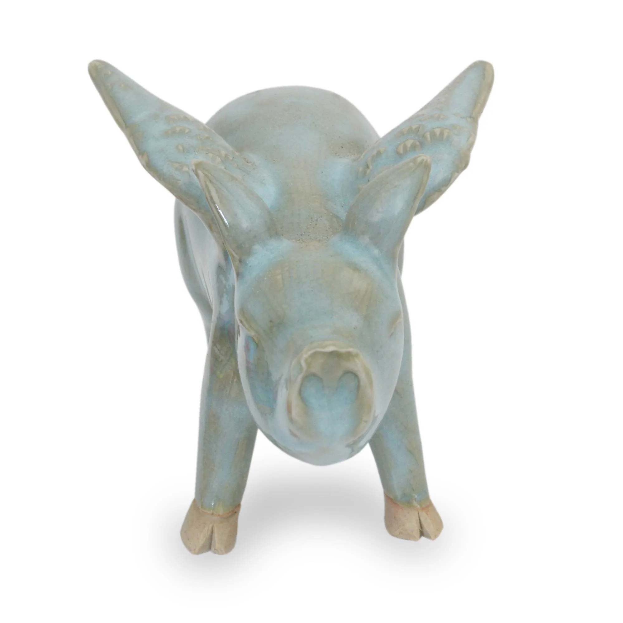Flying Blue Pig Handcrafted Blue Ceramic Flying Pig from Thailand - Image 4