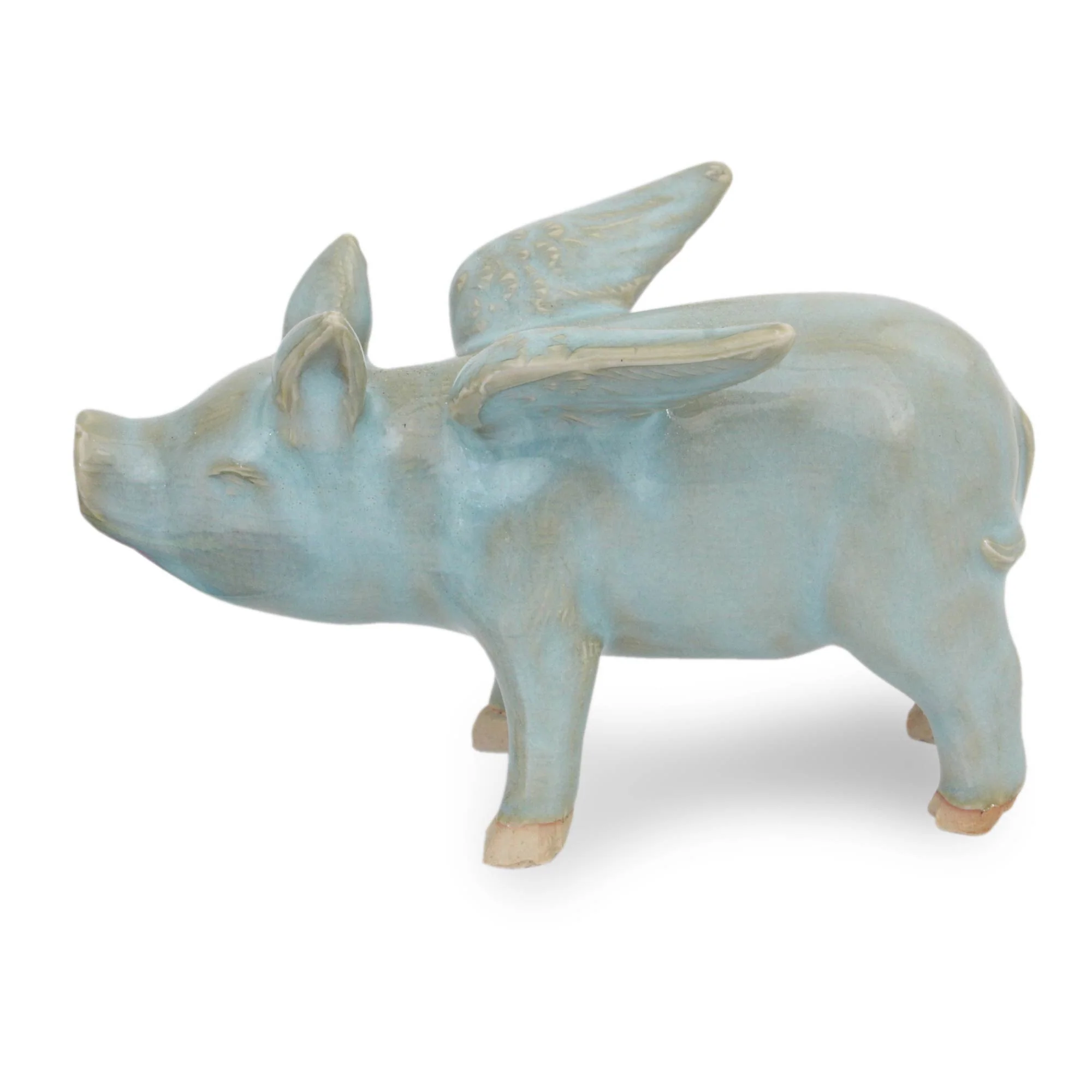 Flying Blue Pig Handcrafted Blue Ceramic Flying Pig from Thailand - Image 5