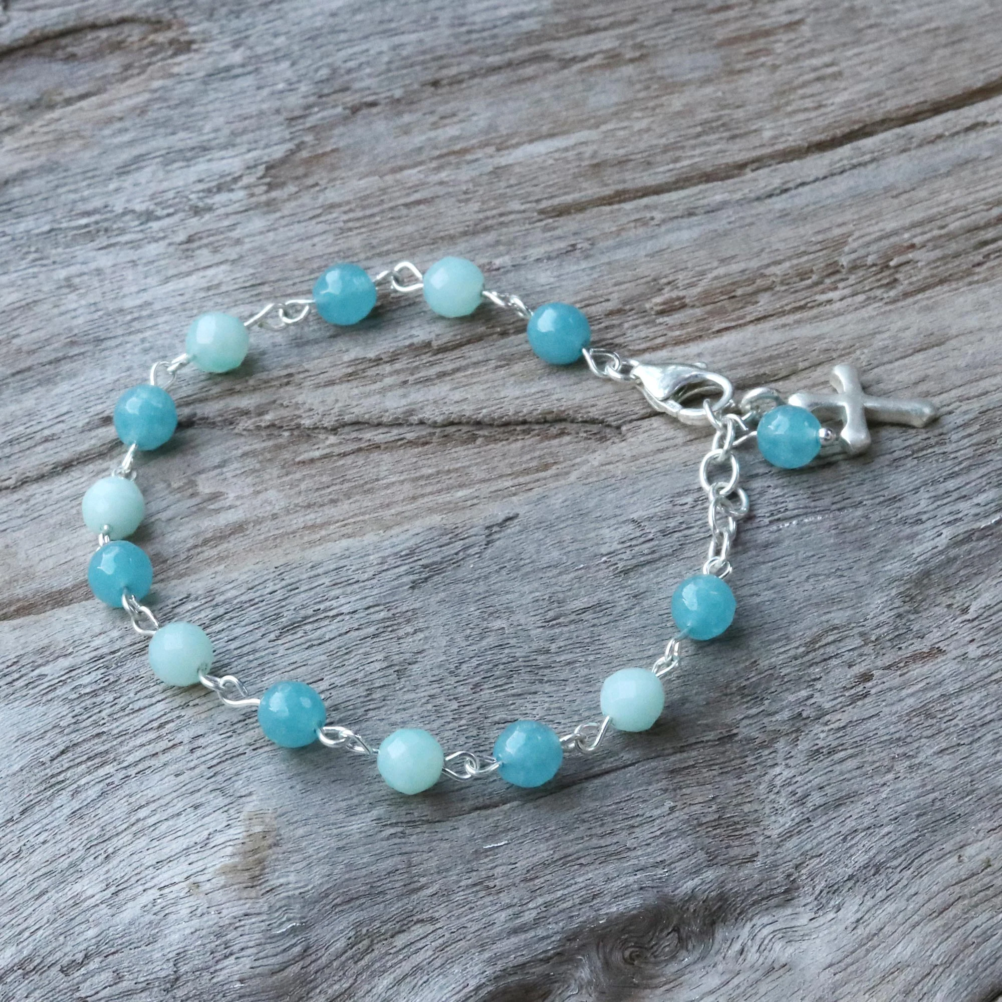 Flying Cross Amazonite and Quartz Cross Bracelet from Thailand - Image 4