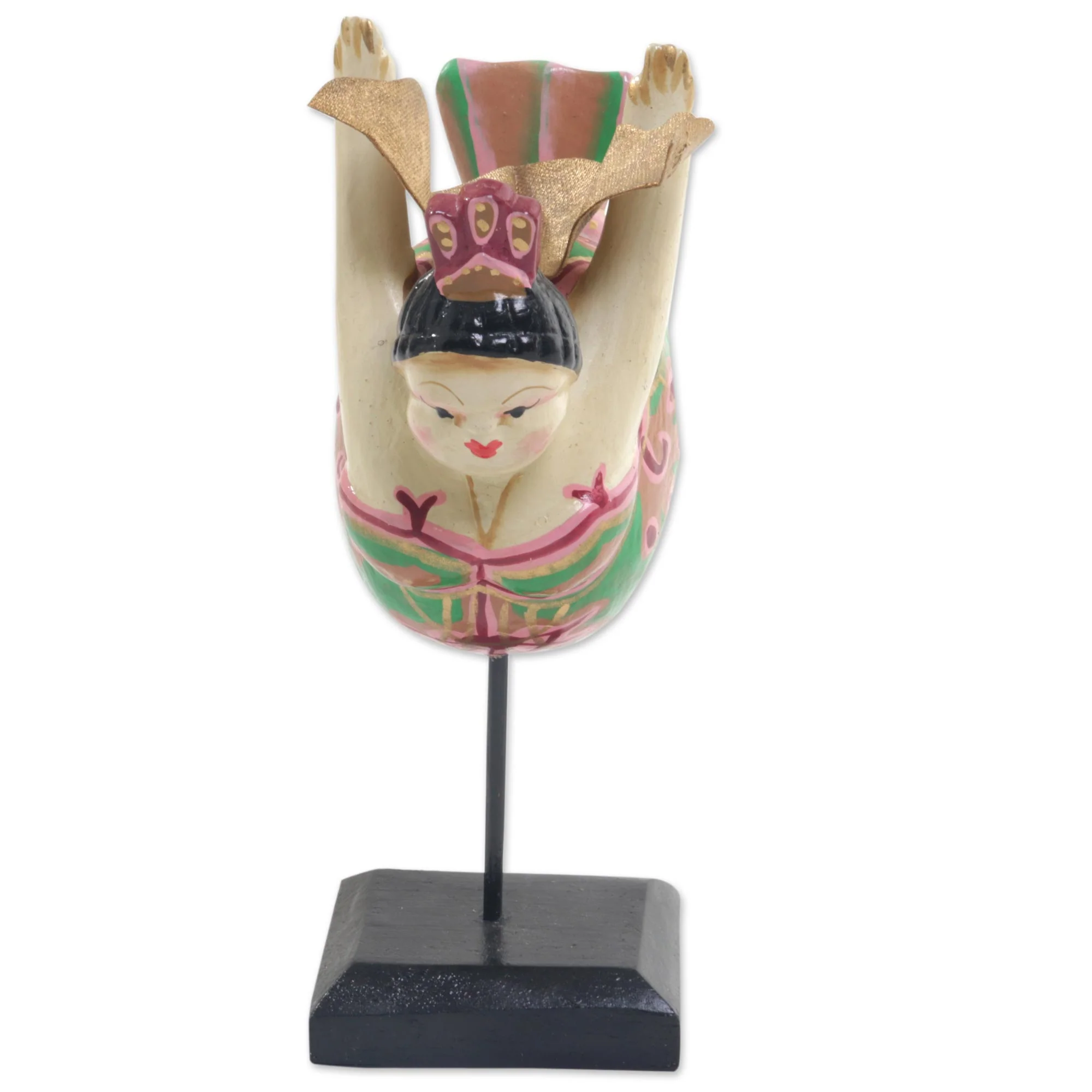 Flying Lady in Green Hand Carved Wood Sculpture Flying Woman Green Indonesia - Image 2