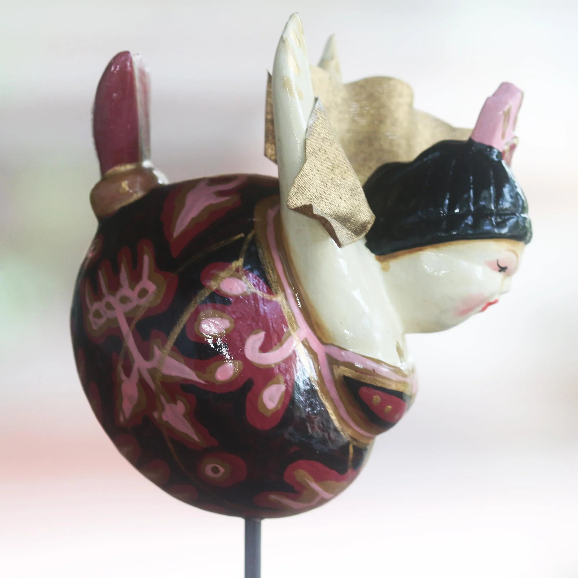 Flying Lady in Red and Black Hand Carved Wood Sculpture Flying Woman Red Indonesia - Image 3