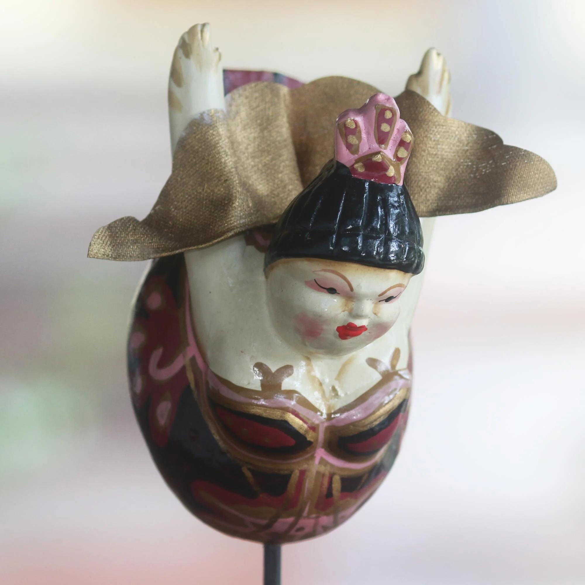Flying Lady in Red and Black Hand Carved Wood Sculpture Flying Woman Red Indonesia - Image 4
