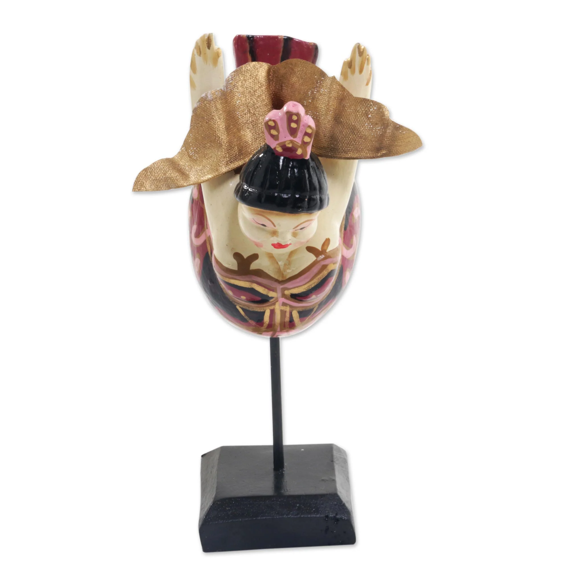 Flying Lady in Red and Black Hand Carved Wood Sculpture Flying Woman Red Indonesia - Image 5