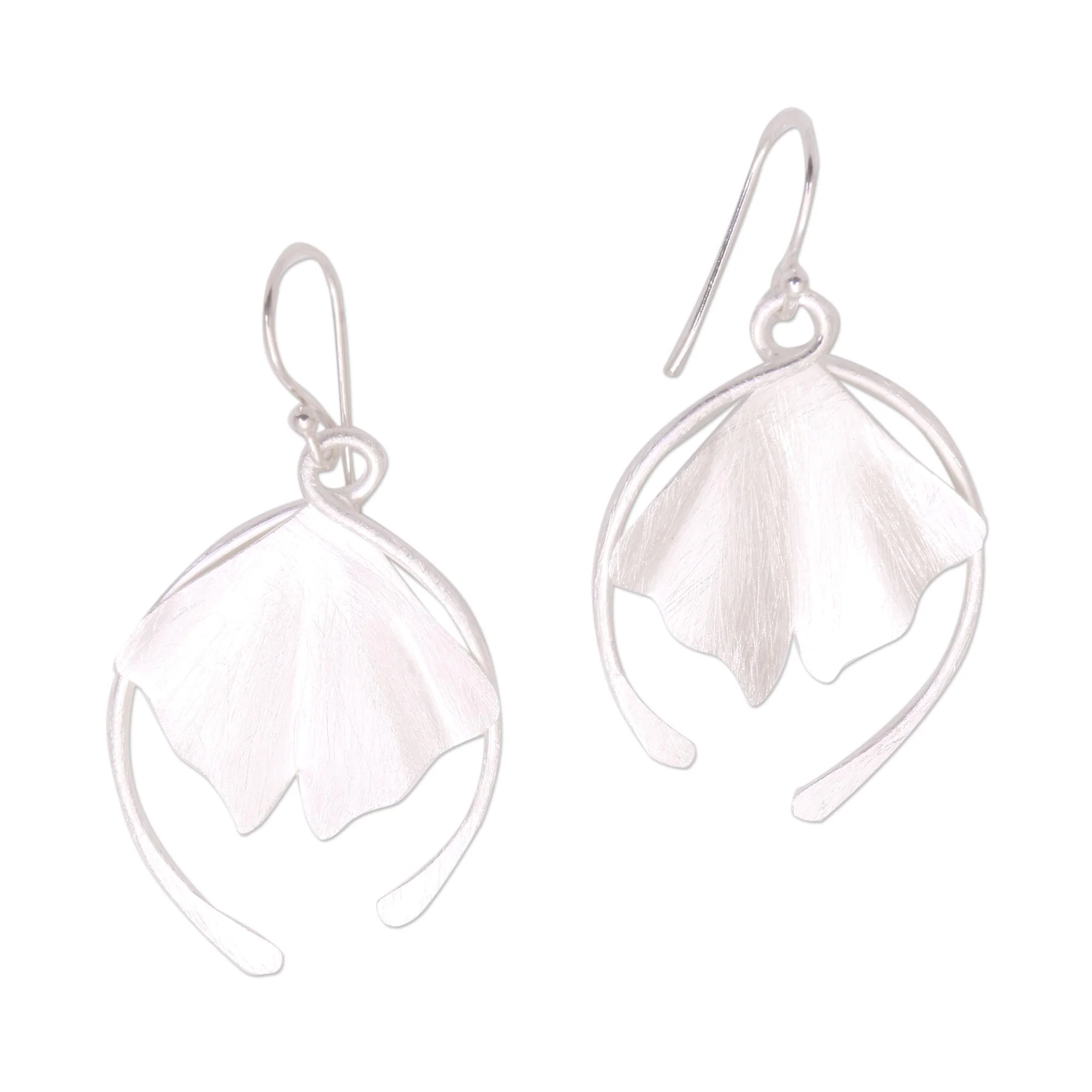 Flying Petals Flower Petal Sterling Silver Dangle Earrings from Bali - Image 2