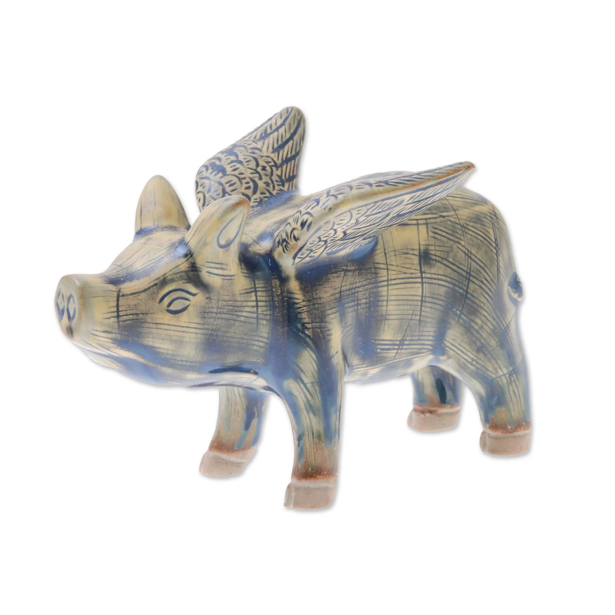 Flying Pig Ceramic Flying Pig in Mustard and Blue Shades - Image 5
