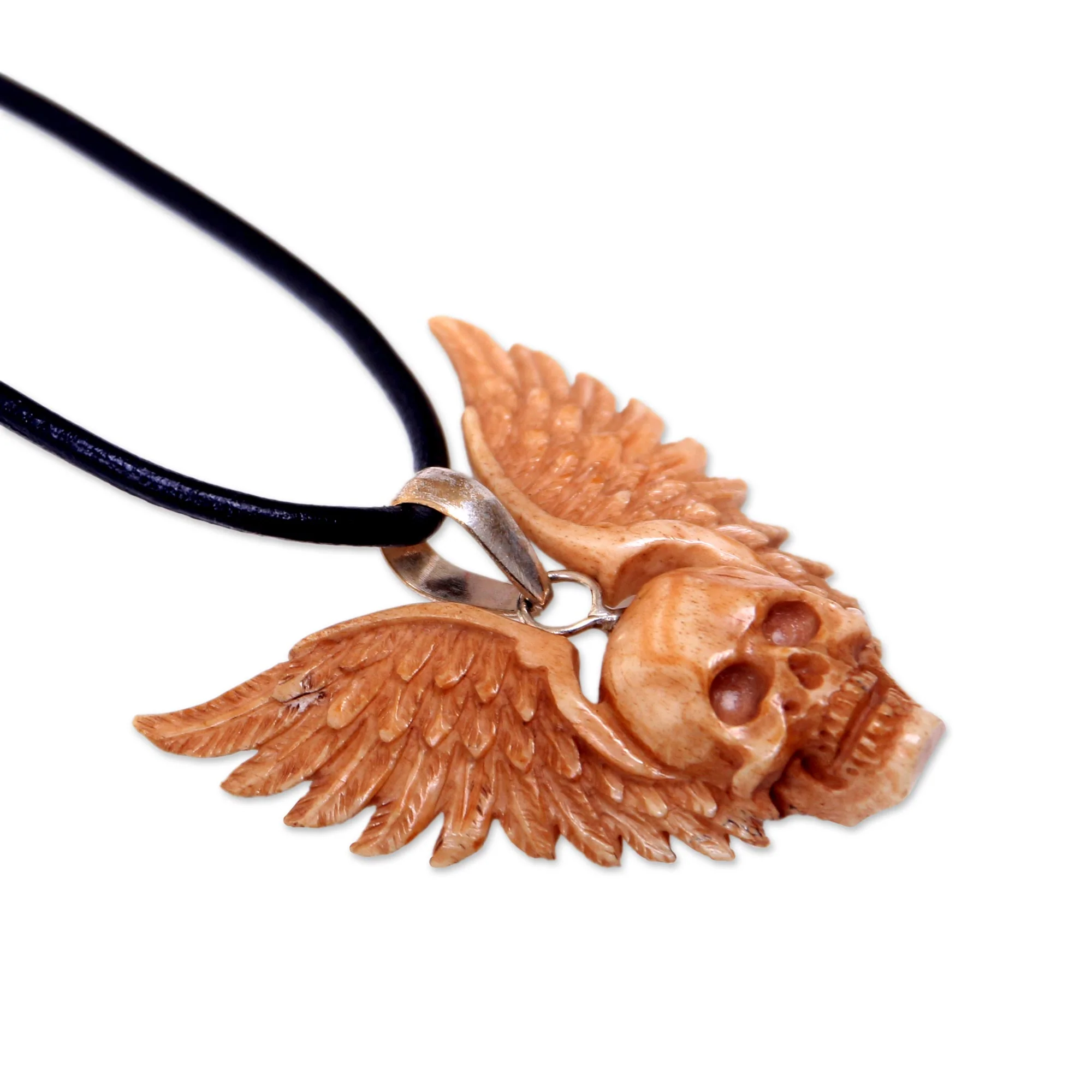 Flying Skull Cow Bone Pendant Necklace - Image 3