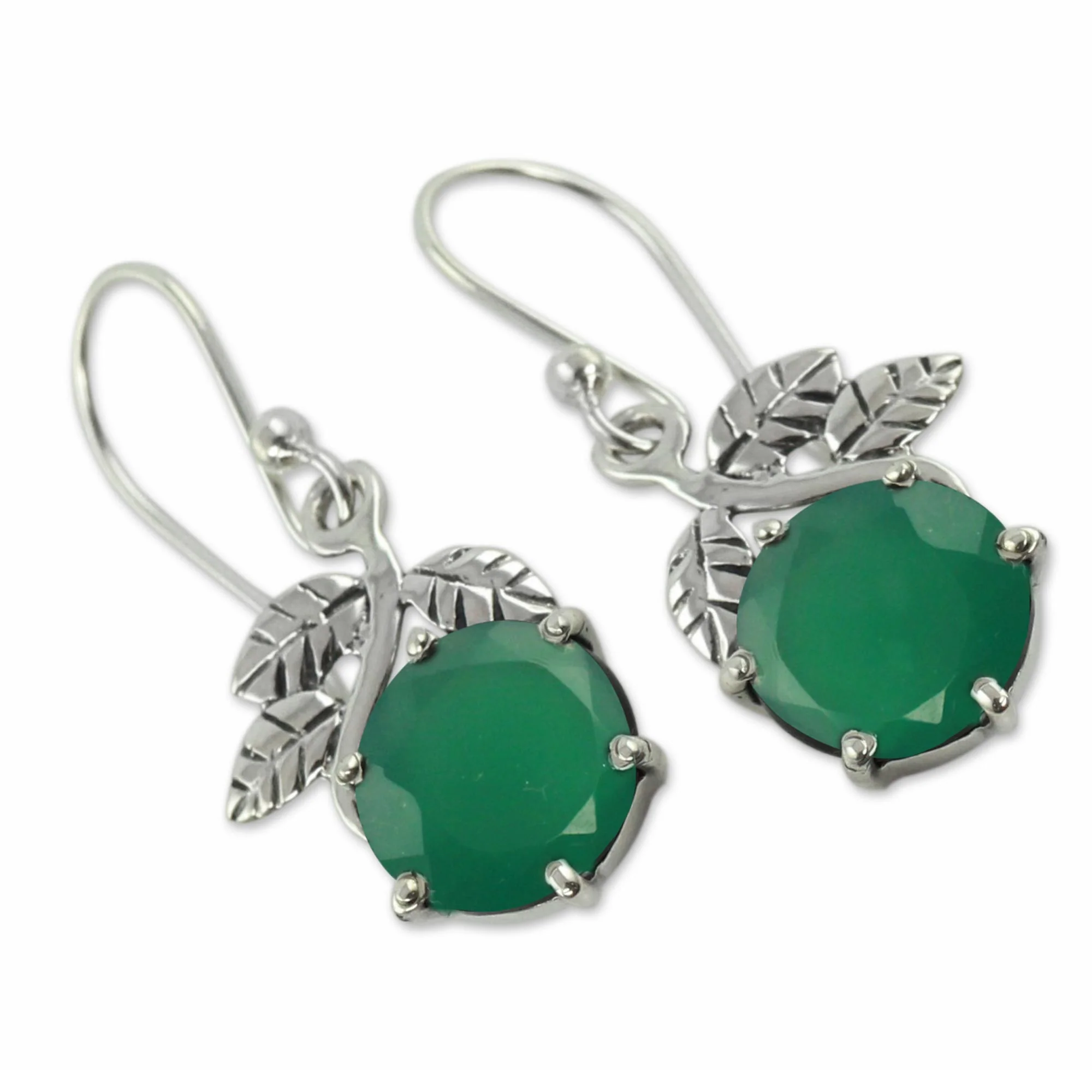 Forbidden Fruit Green Onyx Earrings in Sterling Silver Jewelry from India - Image 3