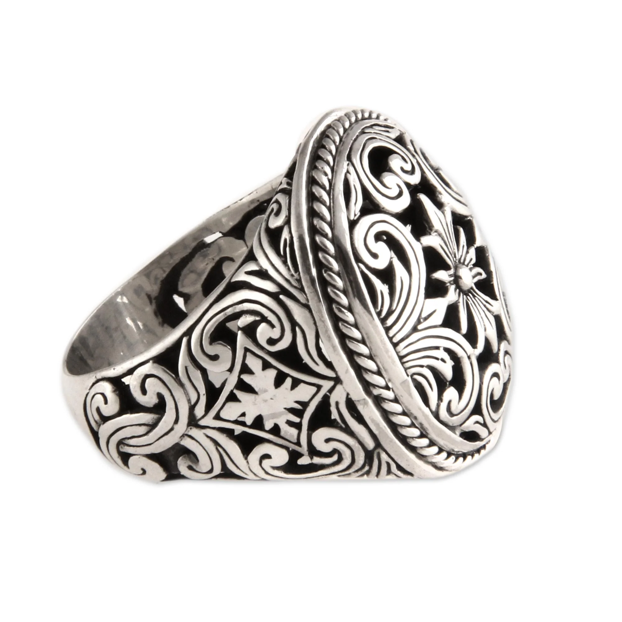 Forest Blossom Silver Floral Signet Ring - Image 4