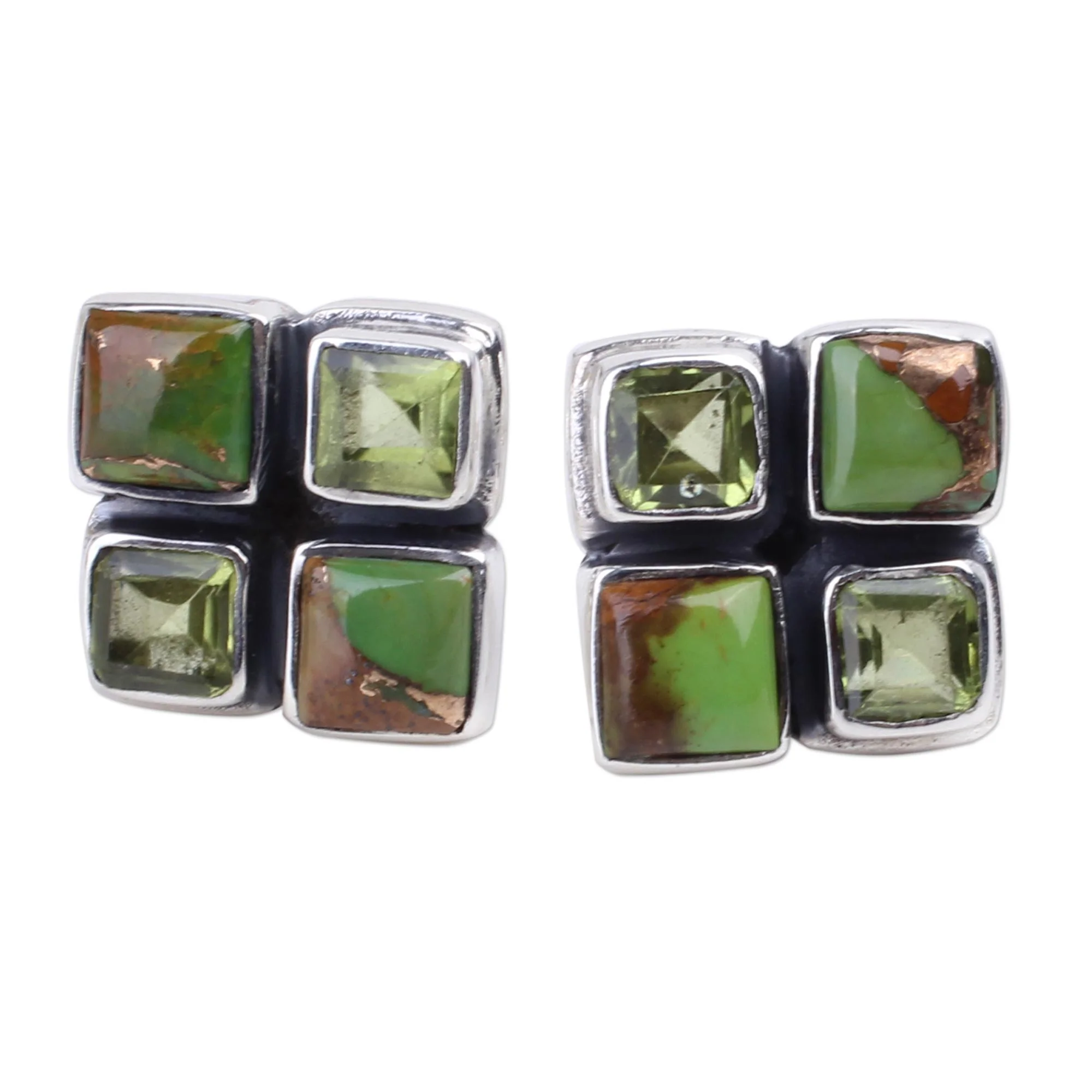 Forest Delight Peridot and Green Composite Turquoise Button Earrings - Image 2