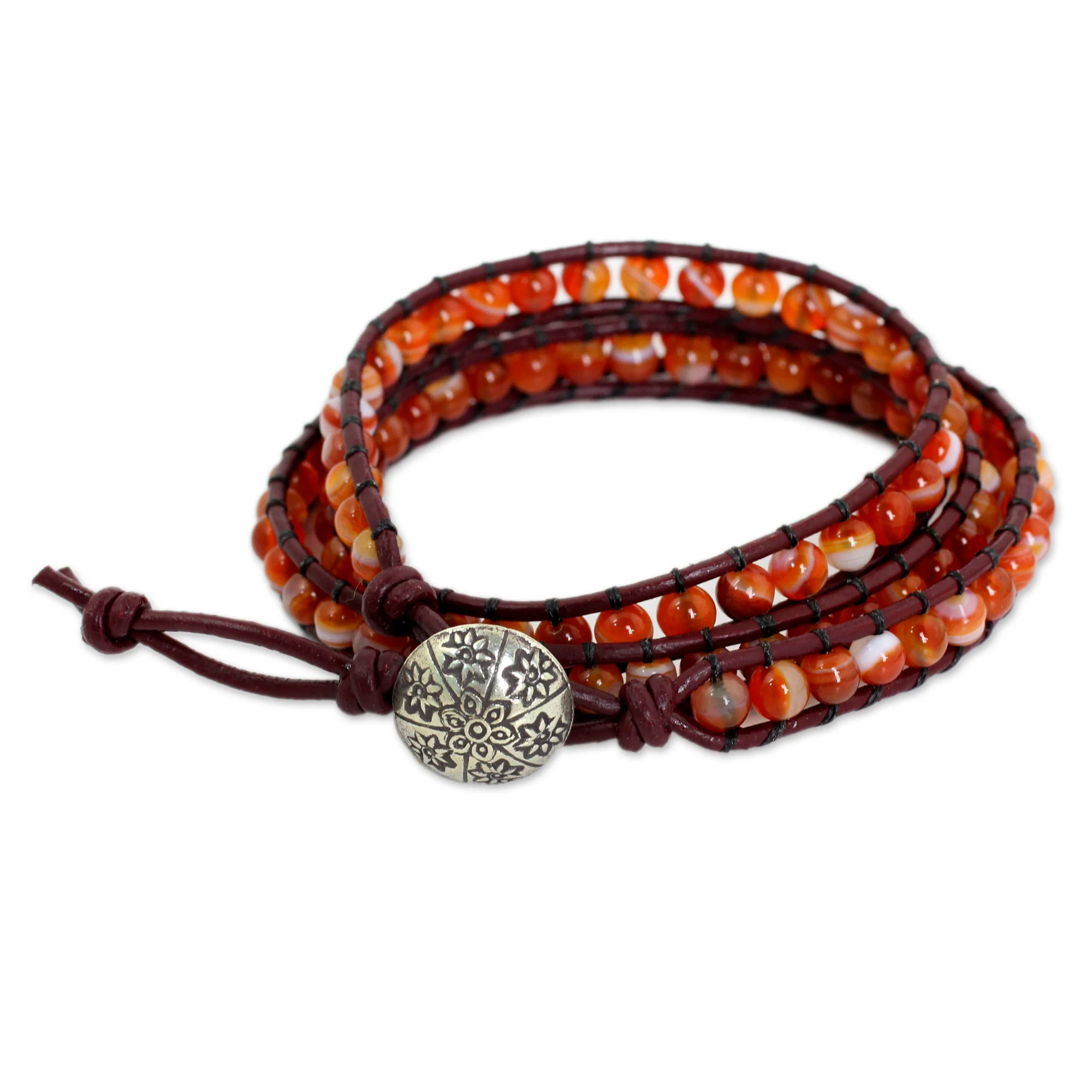 Forest Flower Hand Made Carnelian Wrap Bracelet - Image 2