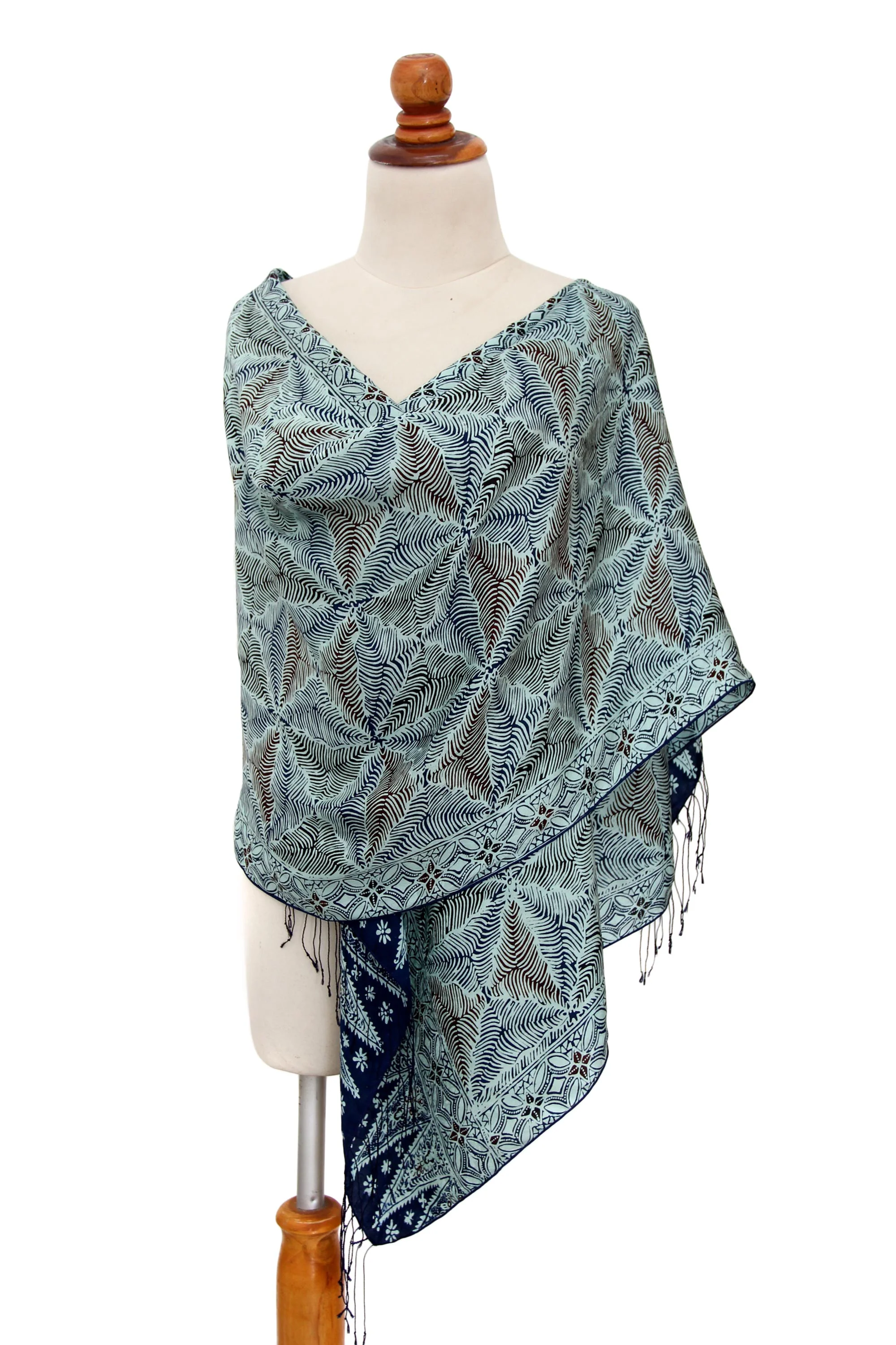 Forest Foliage Handmade Silk Batik Shawl - Image 2