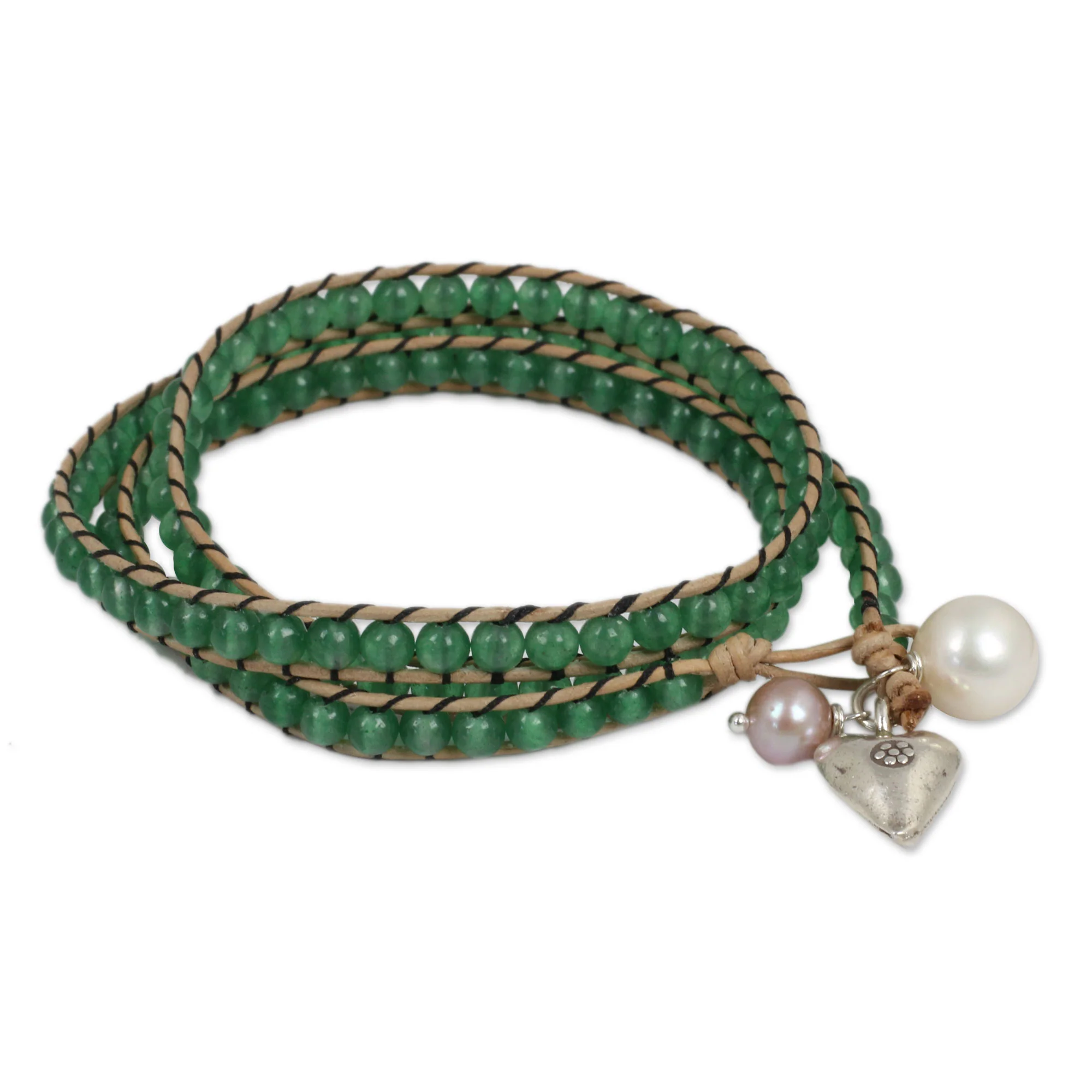 Forest Heart Leather and Quartz Wrap Bracelet - Image 2