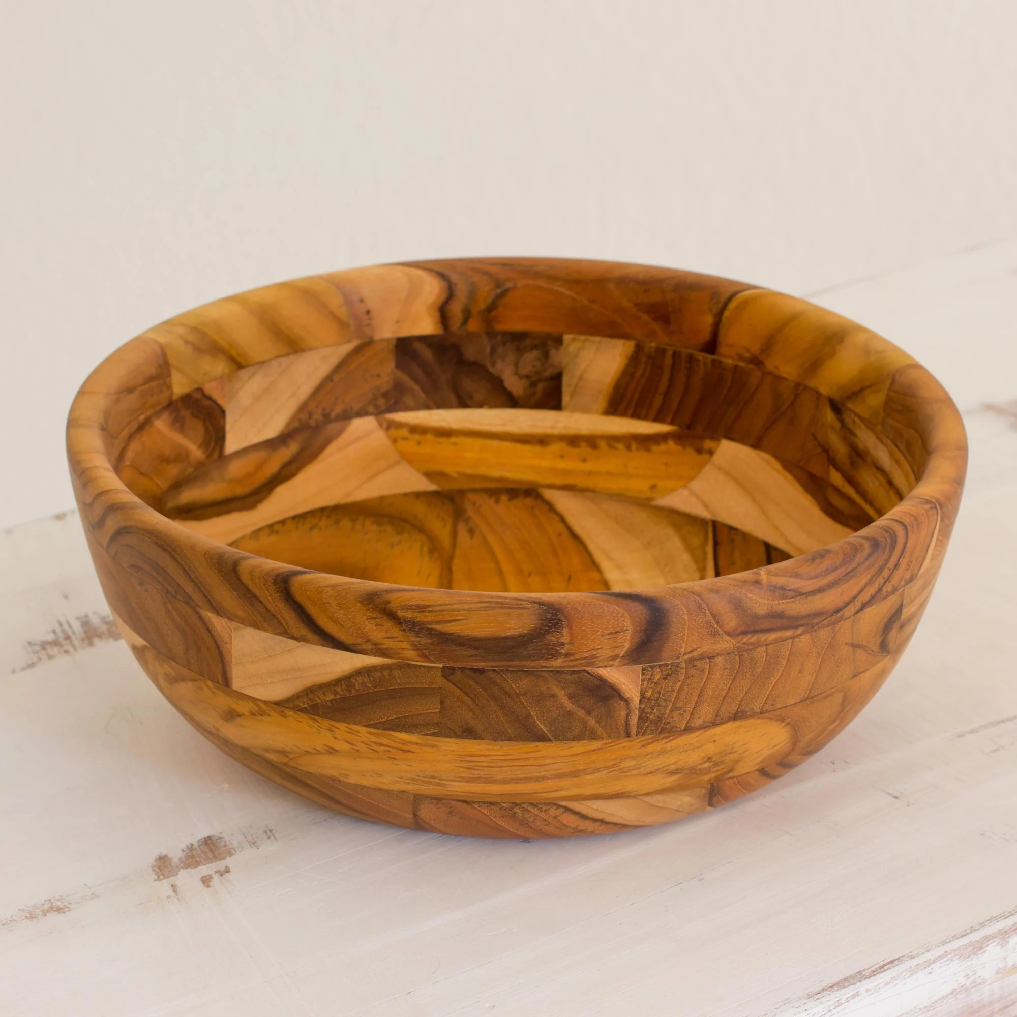 Forest Mosaic Guatemalan Teak Wood Artisan Handmade 10-inch Bowl