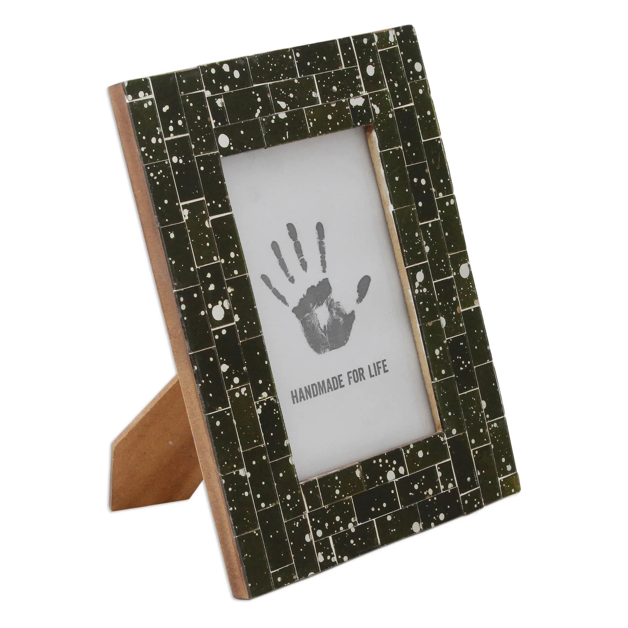 Forest Moss Artisan Crafted Moss Green Glass Mosaic 4 x 6 Picture Frame - Image 3
