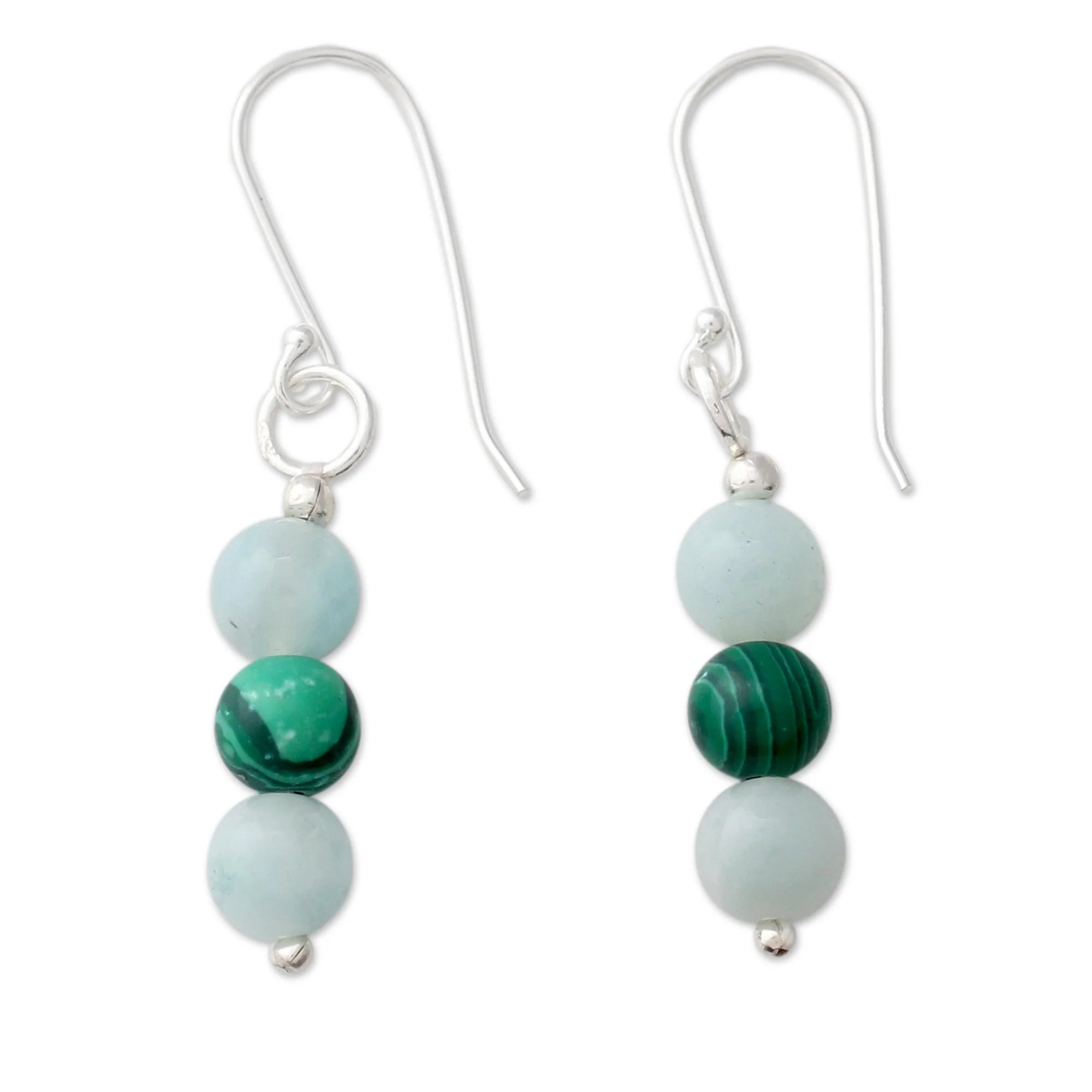 Forest Mysteries Amazonite Earrings with Malachite and Silver Hooks - Image 2